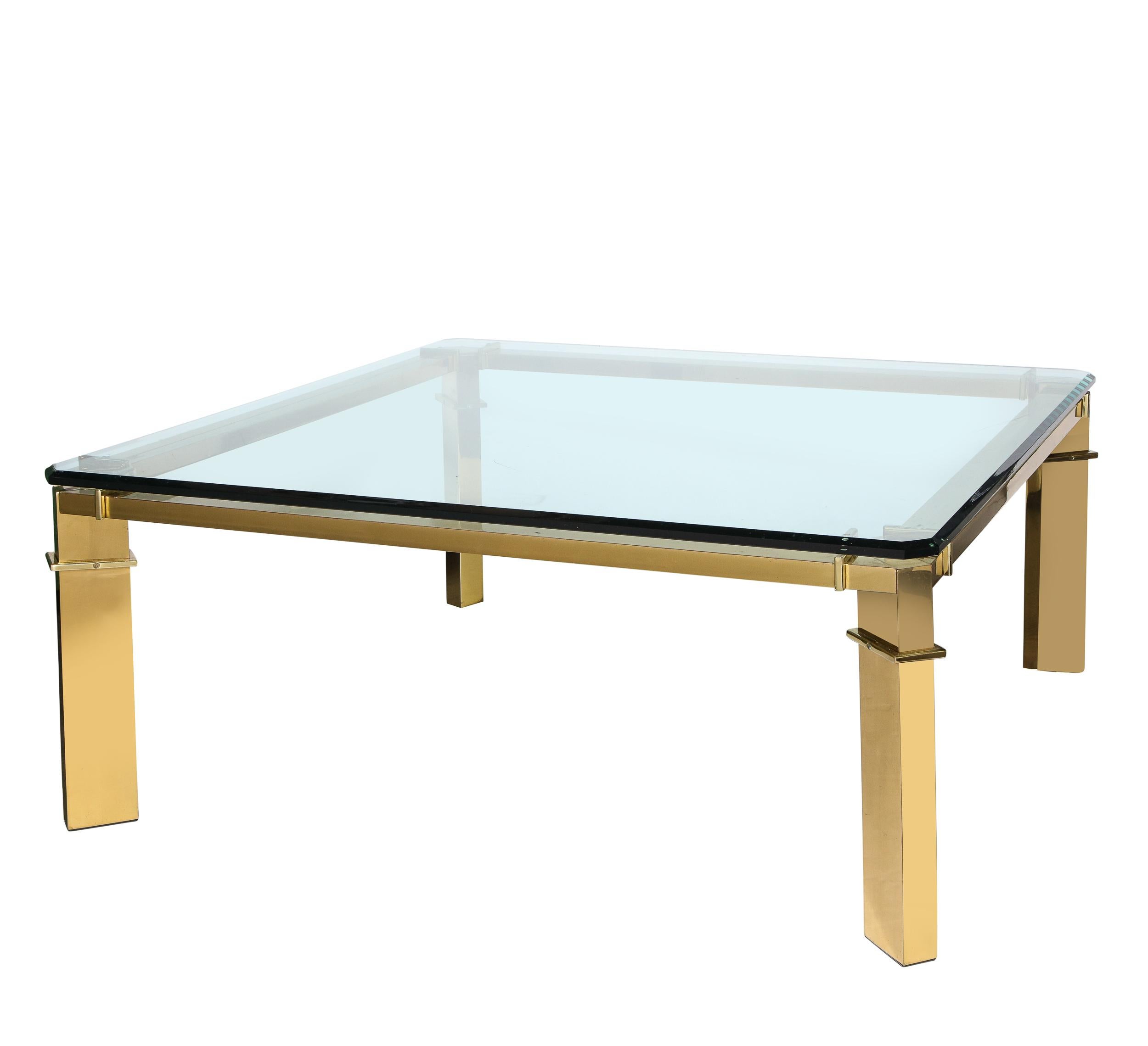 Mid-Century Modern Geometric Rectilinear Polished Brass & Glass Cocktail Table 1