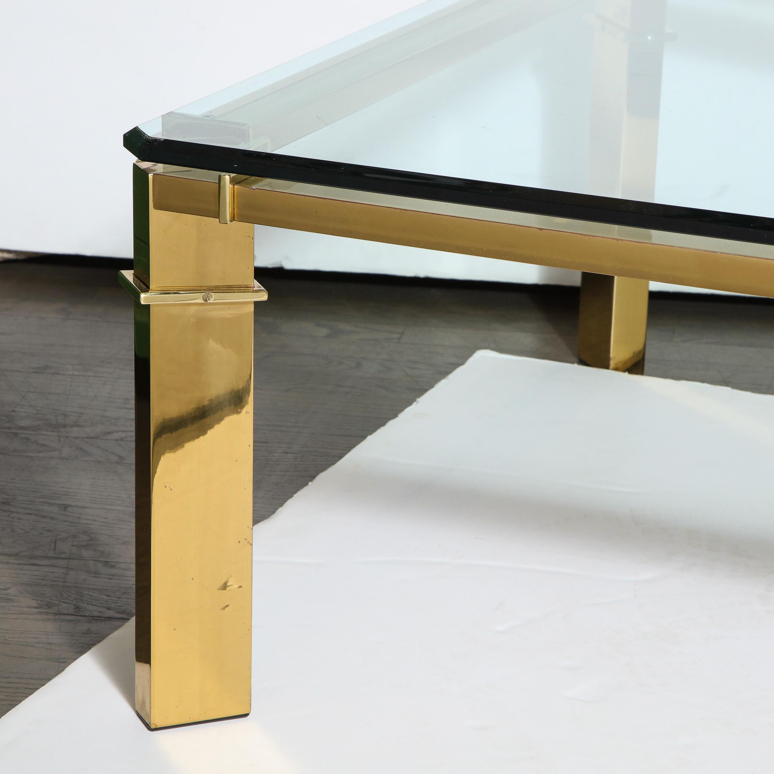 Mid-Century Modern Geometric Rectilinear Polished Brass & Glass Cocktail Table 2