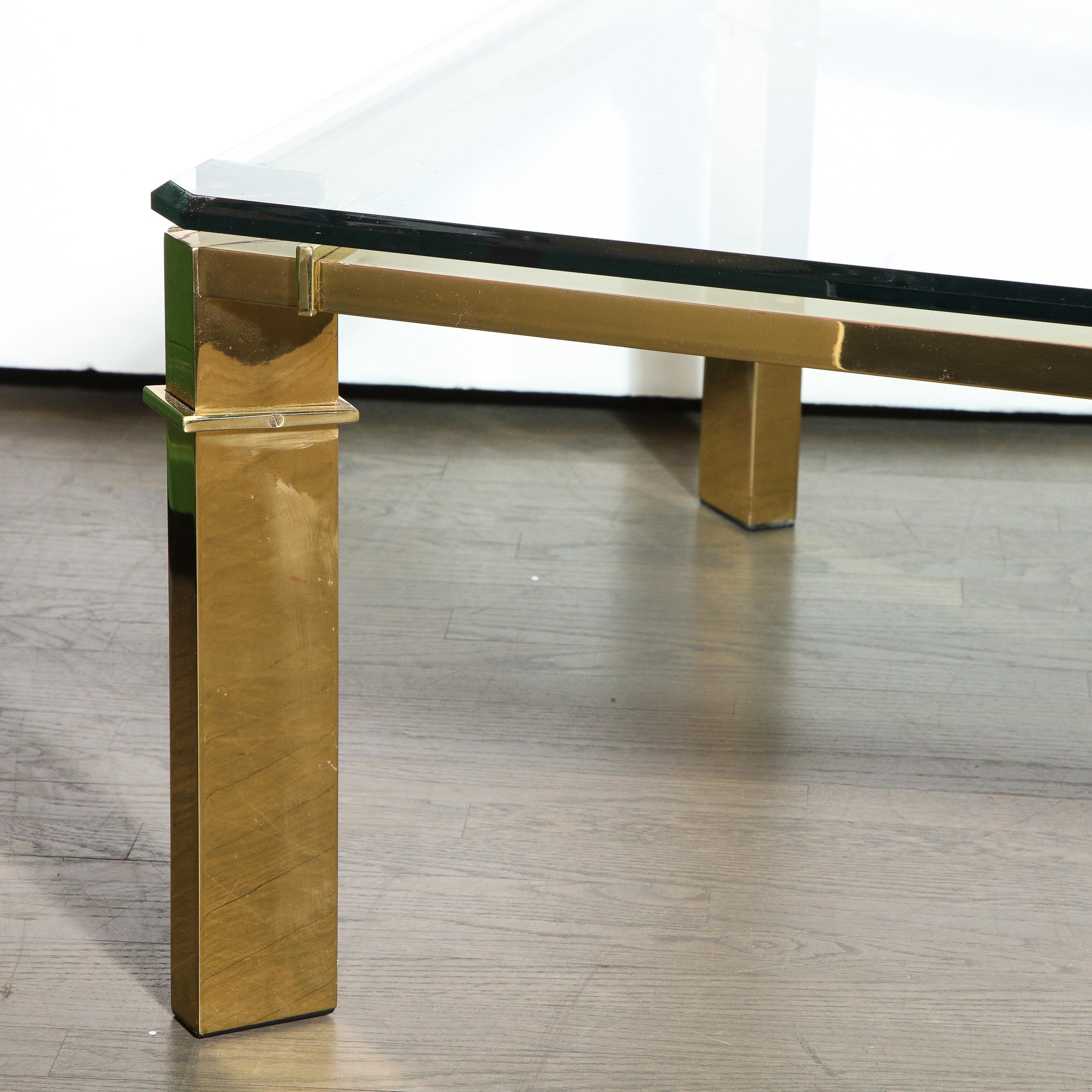 Mid-Century Modern Geometric Rectilinear Polished Brass & Glass Cocktail Table 3