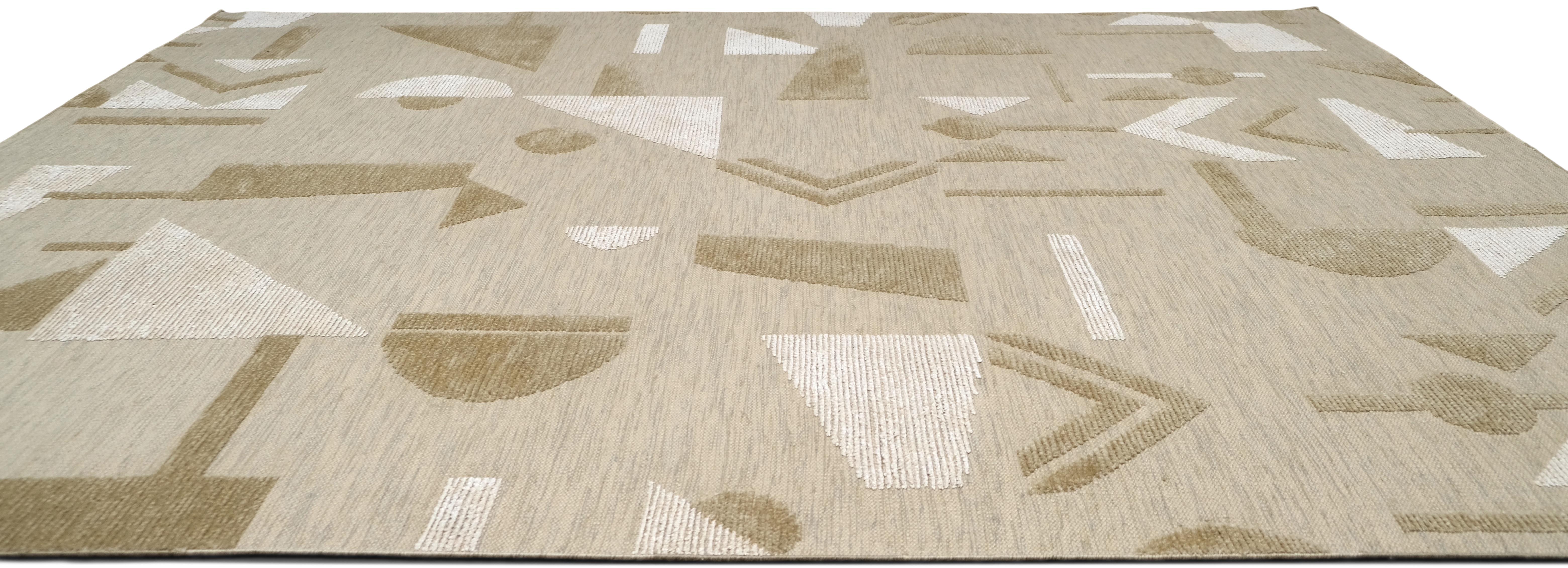 Noué à la main Tapis géométrique moderne du milieu du siècle 9'2''x12' en vente