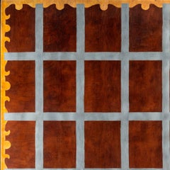 Mid-century Modern Geometric Rug Grid Pattern Burgundy, Blue & Yellow