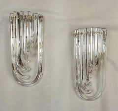 Mid Century Modern Clear Murano Glass Sconces, Venini - a pair