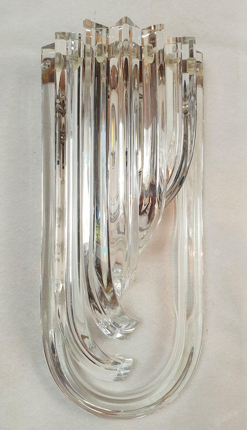 Italian Mid Century Modern Clear Murano Glass Sconces, Venini - a pair