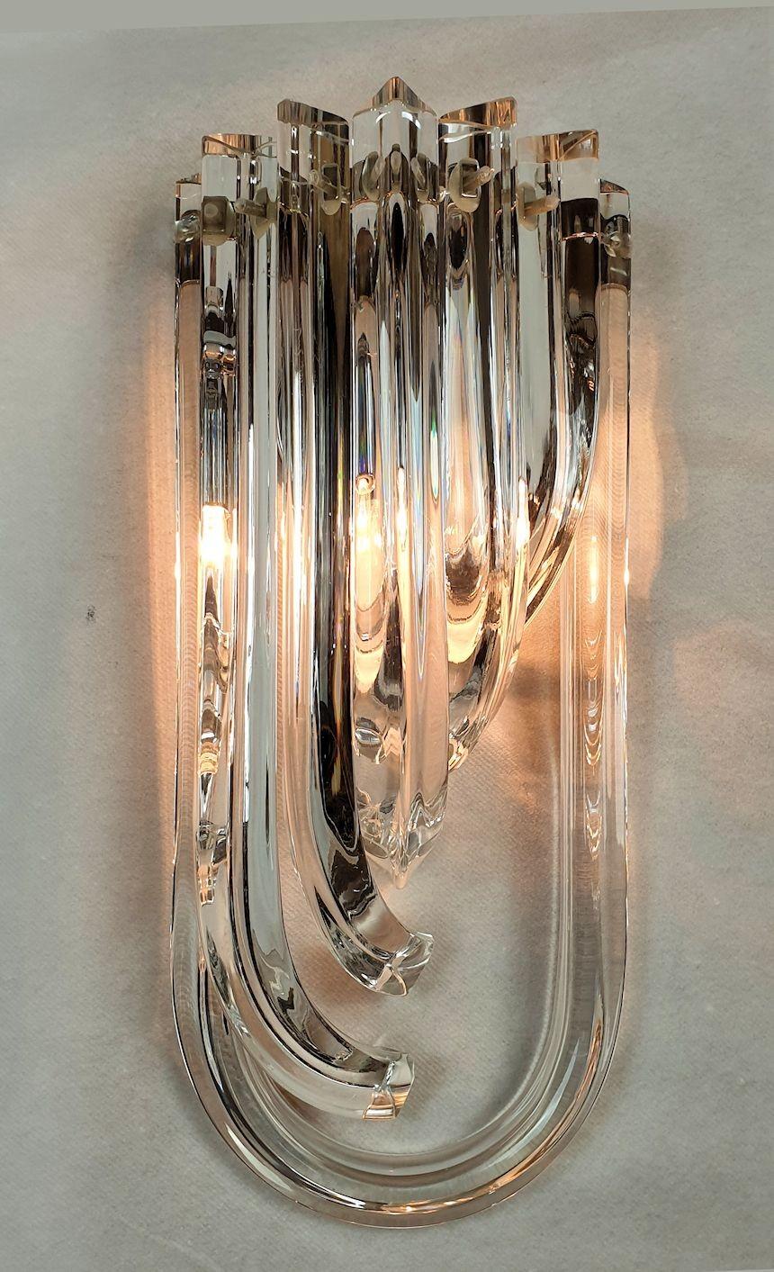 Mid Century Modern Clear Murano Glass Sconces, Venini - a pair In Excellent Condition In Dallas, TX