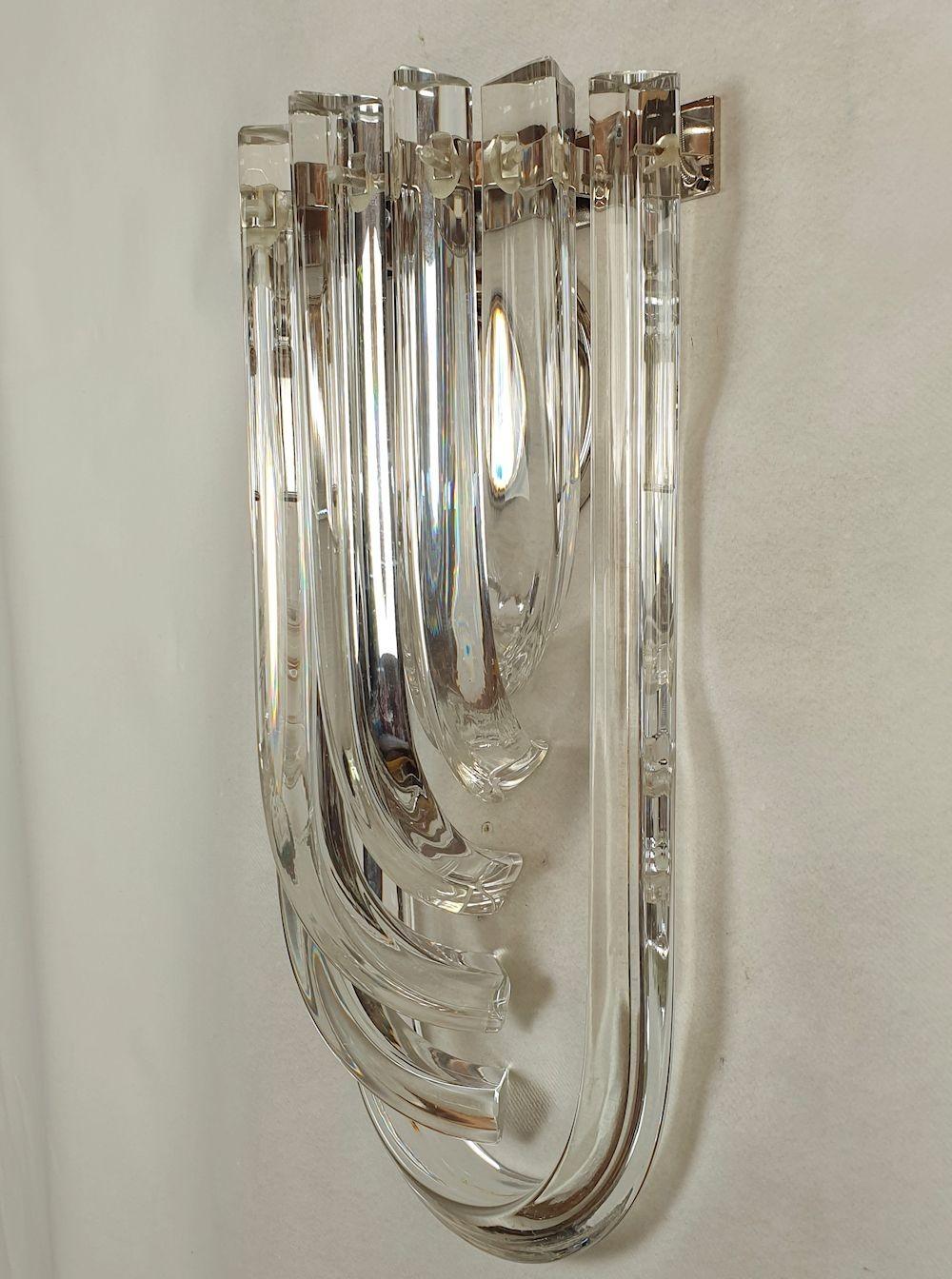 Mid Century Modern Clear Murano Glass Sconces, Venini - a pair 1