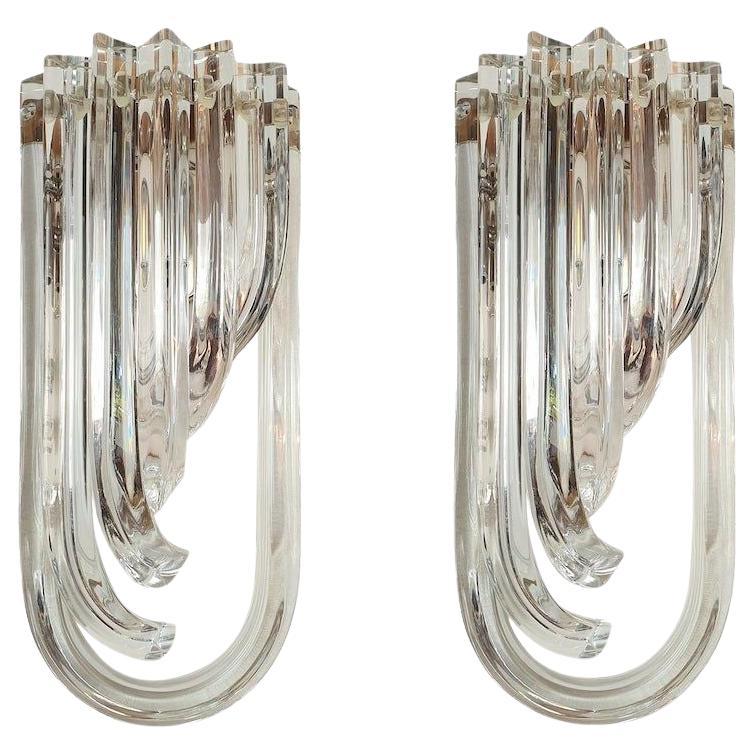Mid Century Modern Clear Murano Glass Sconces, Venini - a pair