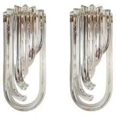 Paire d
appliques en verre de Murano transparent de style mi-siècle moderne, Venini