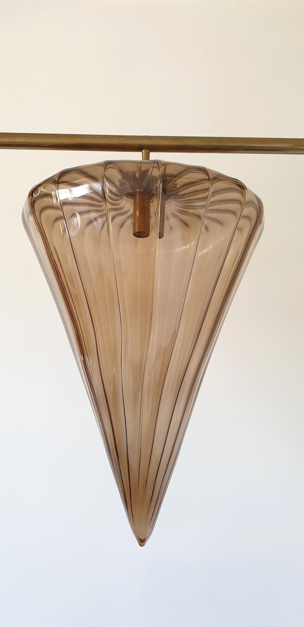 Hand-Crafted Mid-Century Modern Geometrical Chandelier w/Murano Glass Shades, Attr to Seguso