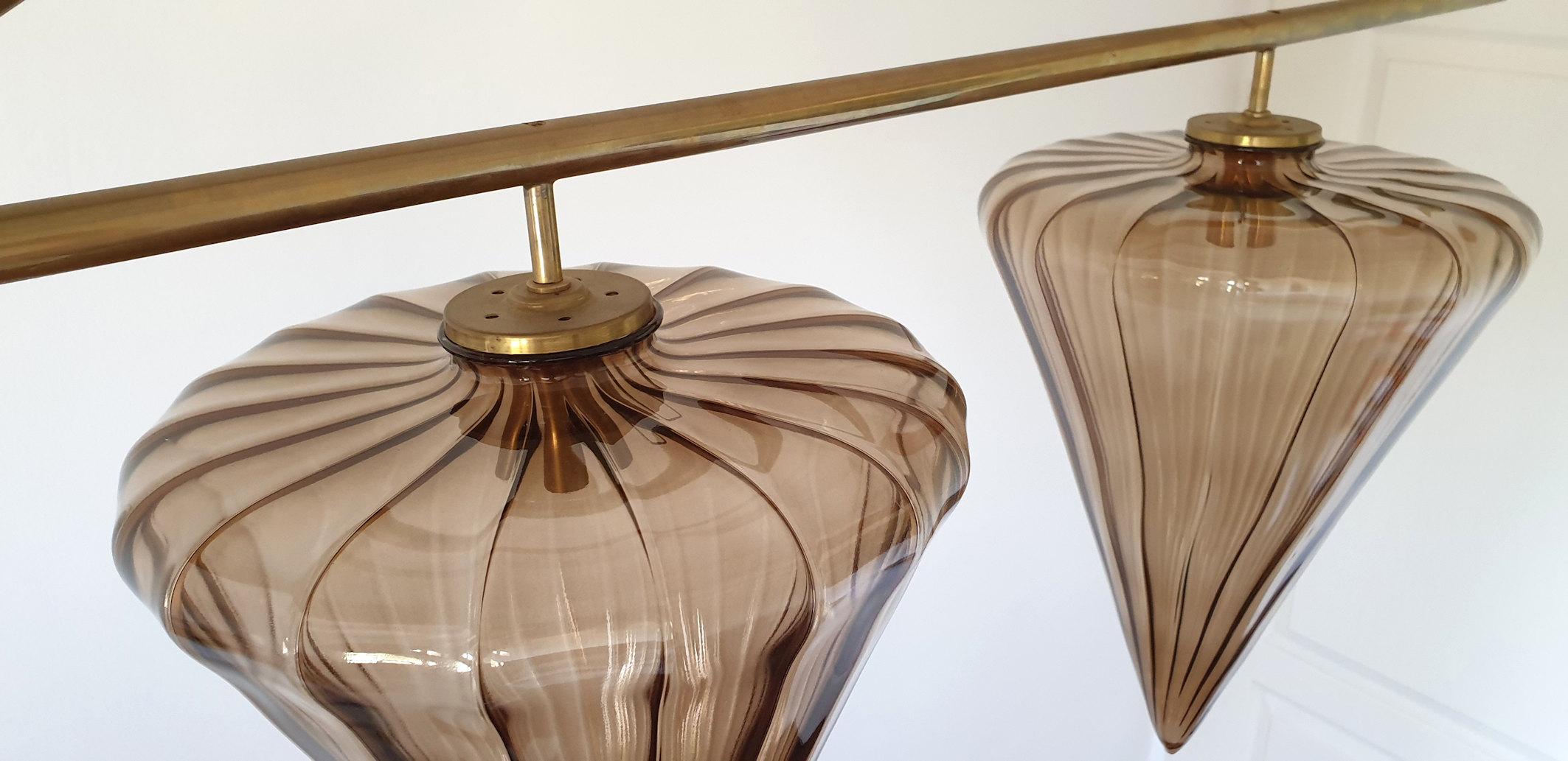 Mid-Century Modern Geometrical Chandelier w/Murano Glass Shades, Attr to Seguso 1