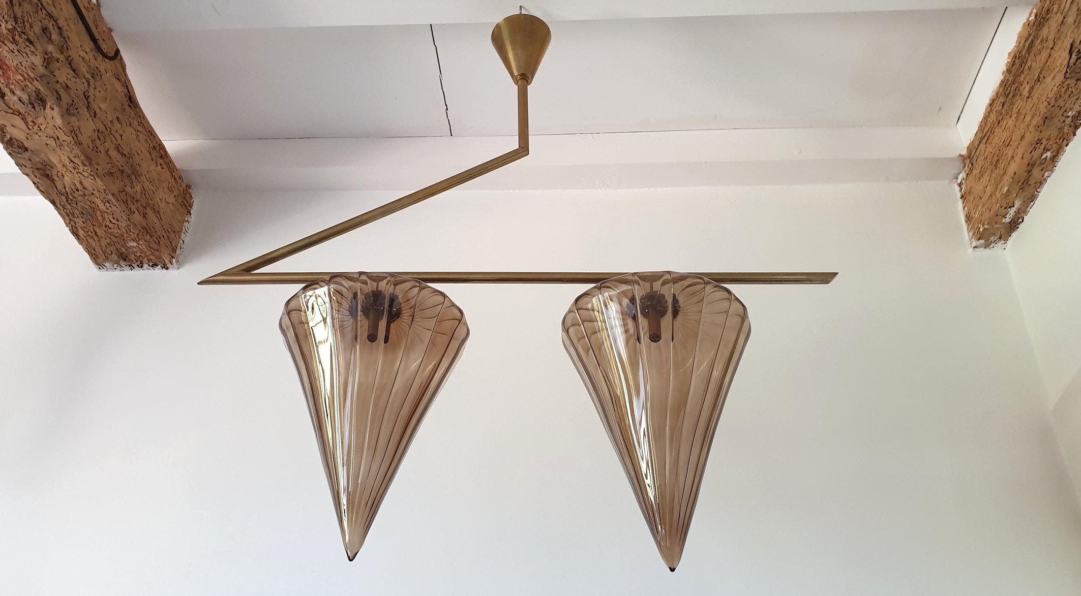 Mid-Century Modern Geometrical Chandelier w/Murano Glass Shades, Attr to Seguso 2