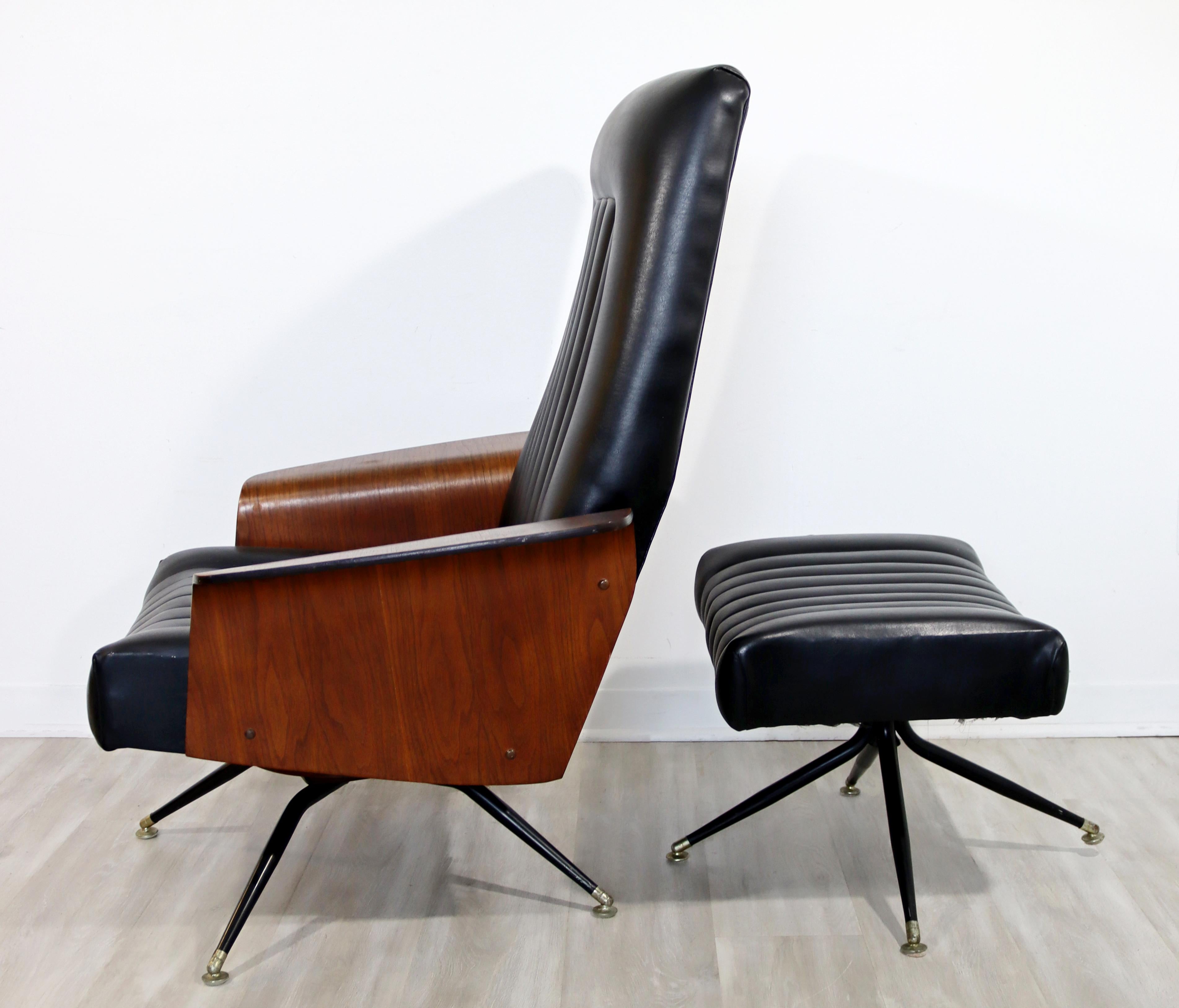 Naugahyde Mid-Century Modern George Mulhauser Mr. Lounge Chair & Ottoman Walnut, 1960s