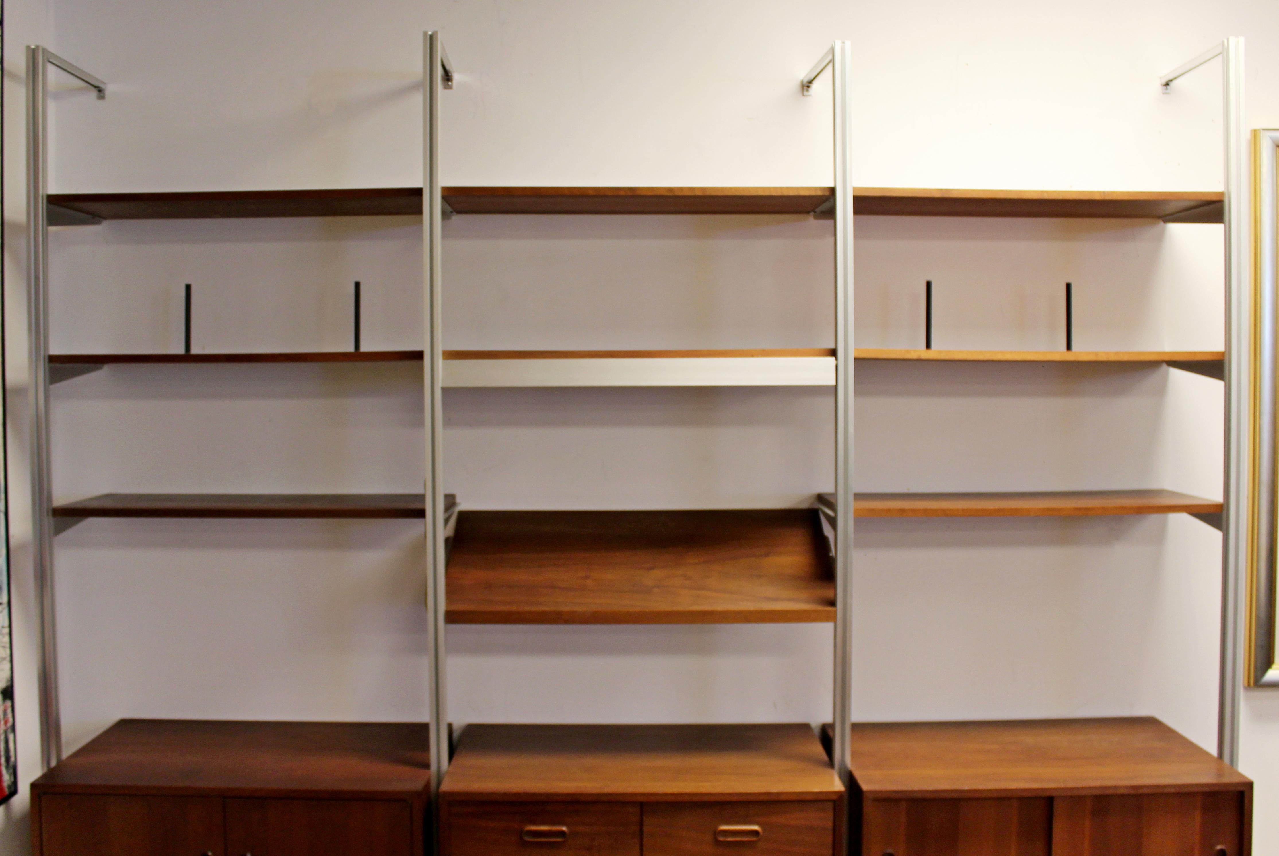 Wood Mid-Century Modern George Nelson 3 Bay Wall Unit Shelves Cabinets