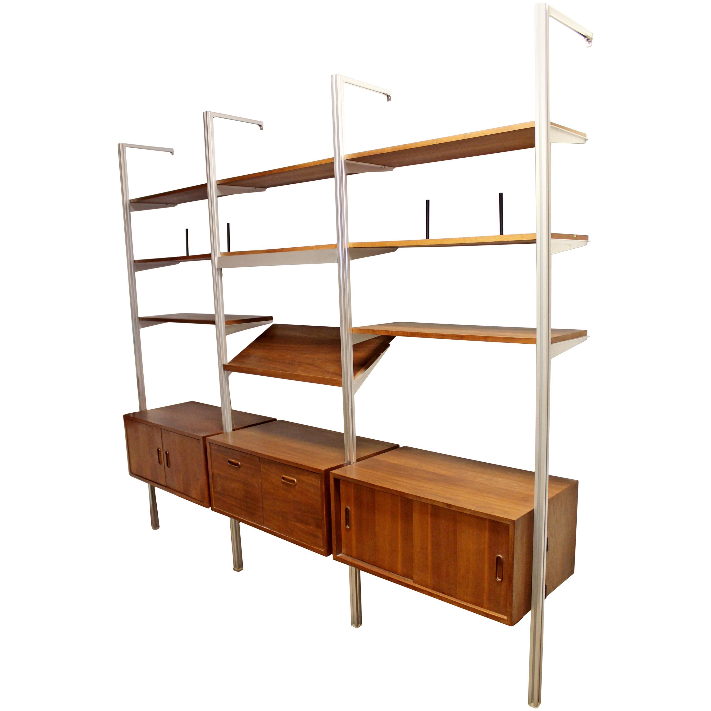 Mid-Century Modern George Nelson 3 Bay Wall Unit Shelves Cabinets