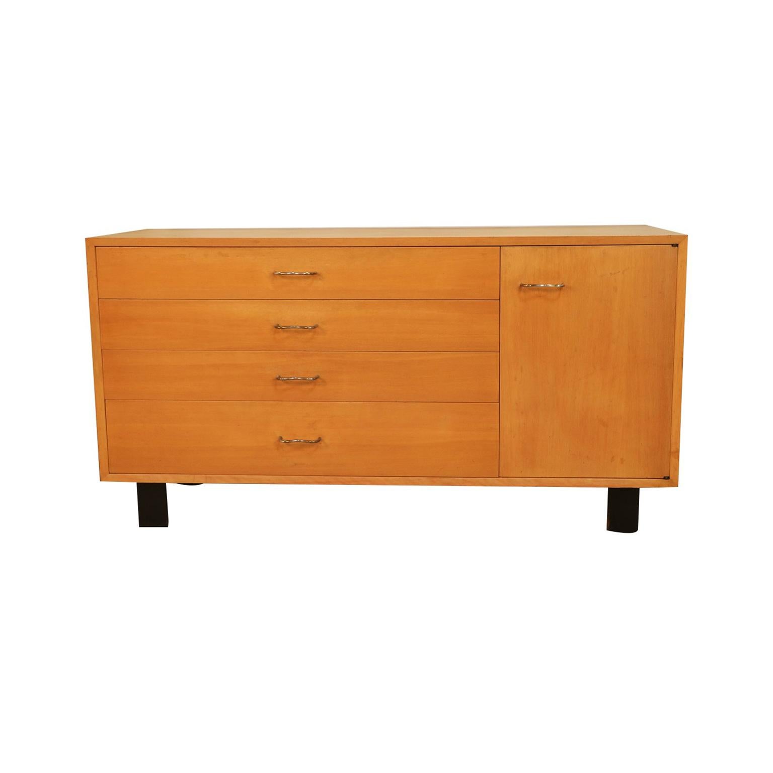 Stunning Mid-Century Modern combo-grain oak cabinet/dresser designed by George Nelson for Herman Miller, circa 1950s. Iconic piece resulting from the collaboration of these two MCM Masters! Often referred to as the Primavera Line, part of the Basic