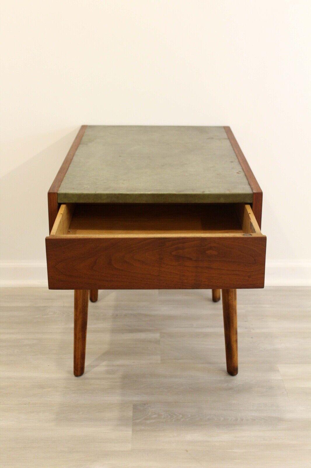 Mid-Century Modern George Nelson for Herman Miller Wood & Leather Side Table 1