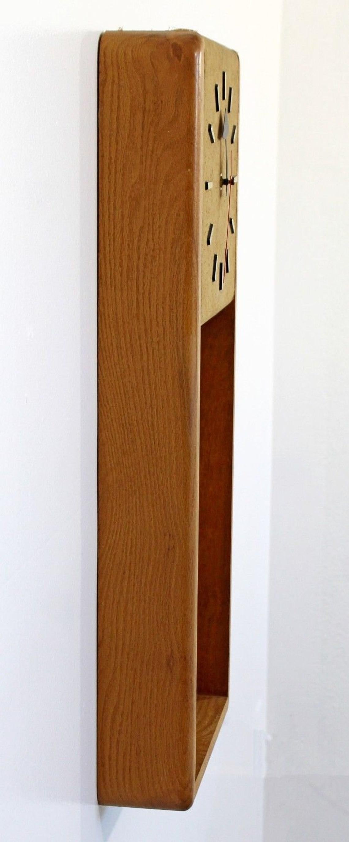 Mid-Century Modern George Nelson Howard Miller Wall Grandfather Clock Brass Oak 1