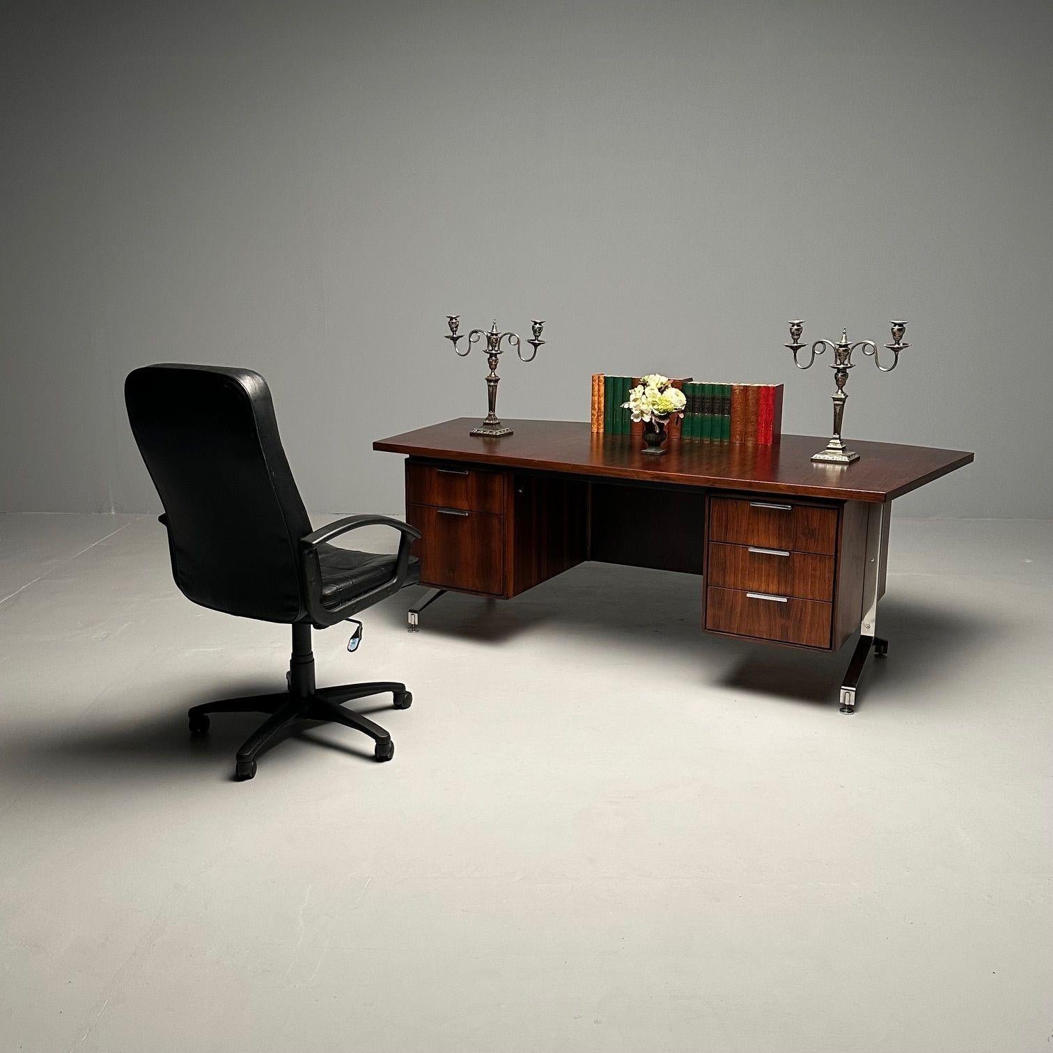 Chrome Mid-Century Modern George Nelson Style Partners / Executive Desk, Rosewood For Sale