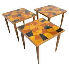 Mid-Century Modern Georges Briard Mosaic Glass and Wood Side Tables, 3 pieces