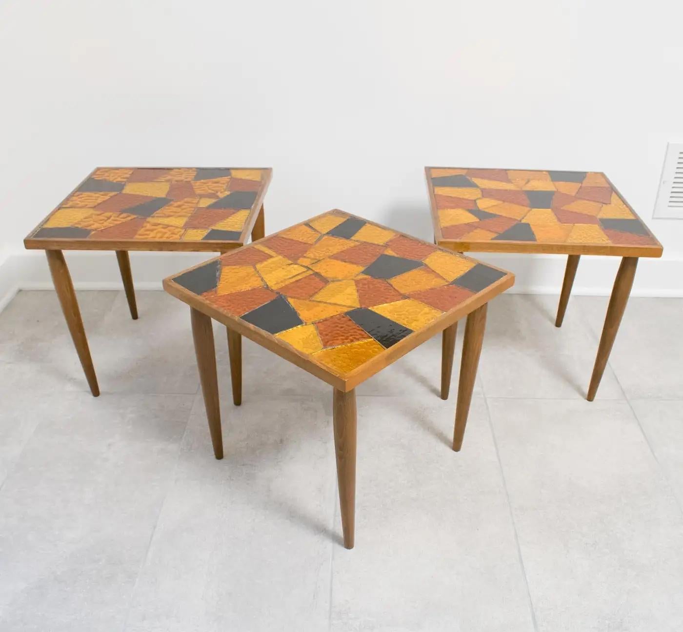 Mid-Century Modern Georges Briard Mosaic Glass Wooden Side Table Set, 3 pieces For Sale 7