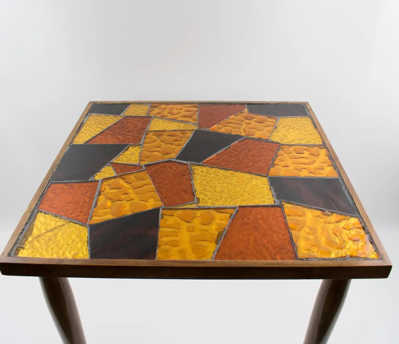 Mid-Century Modern Georges Briard Mosaic Glass Wooden Side Table Set, 3 pieces For Sale 8
