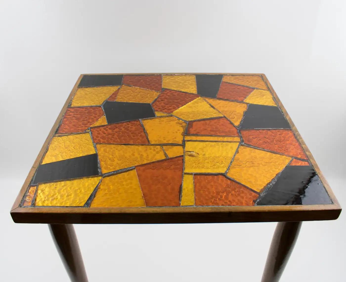 Mid-Century Modern Georges Briard Mosaic Glass Wooden Side Table Set, 3 pieces For Sale 9