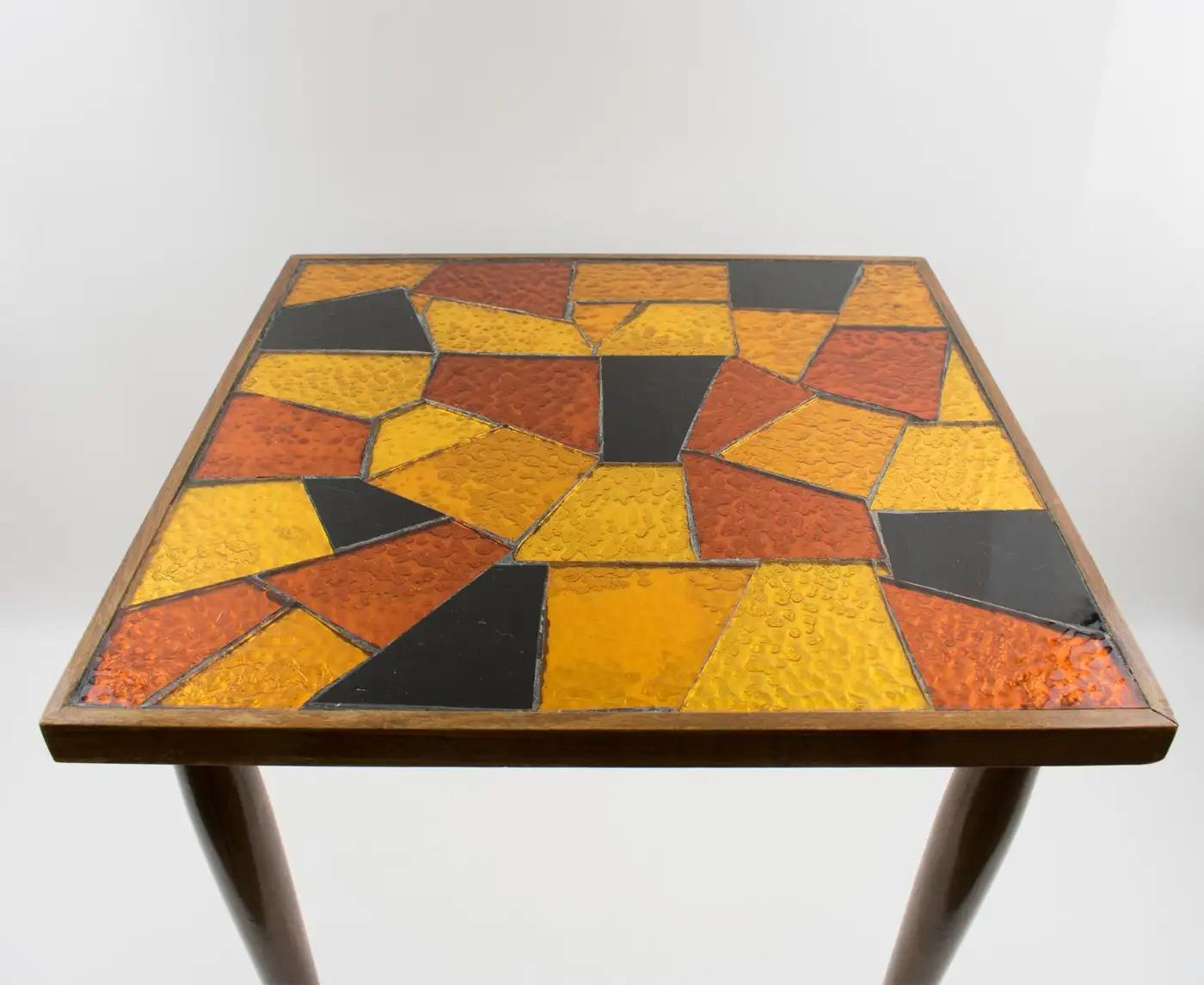 Mid-Century Modern Georges Briard Mosaic Glass Wooden Side Table Set, 3 pieces For Sale 10