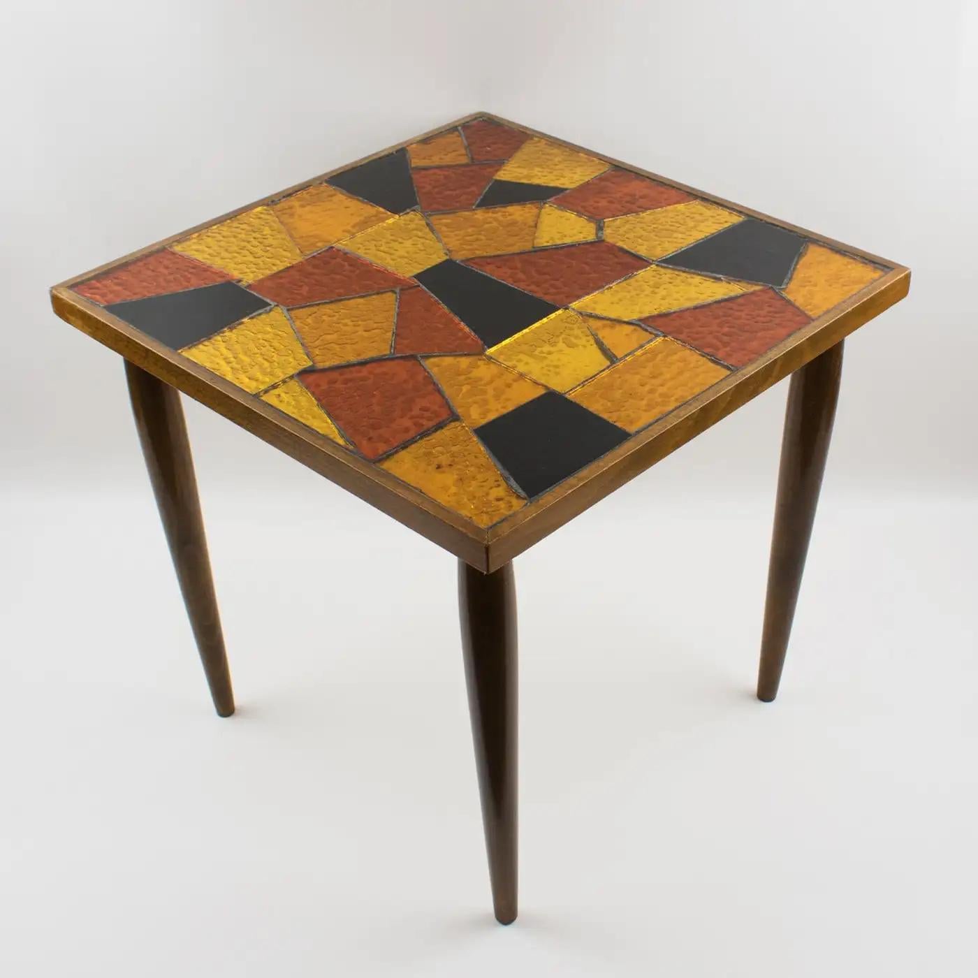 Mid-Century Modern Georges Briard Mosaic Glass Wooden Side Table Set, 3 pieces For Sale 13