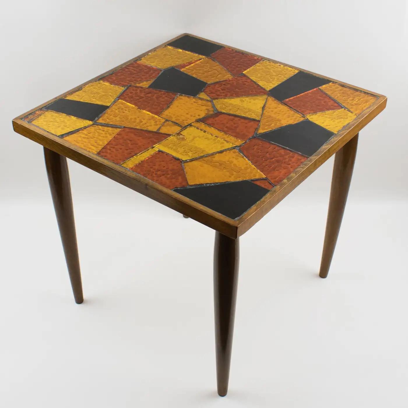 Mid-Century Modern Georges Briard Mosaic Glass Wooden Side Table Set, 3 pieces For Sale 14