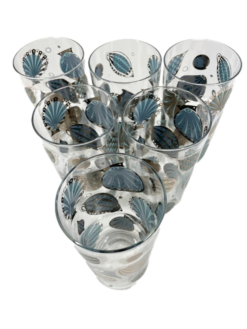American Mid-Century Modern, Georges Briard Seascape Pattern Highball Glasses, in Silver