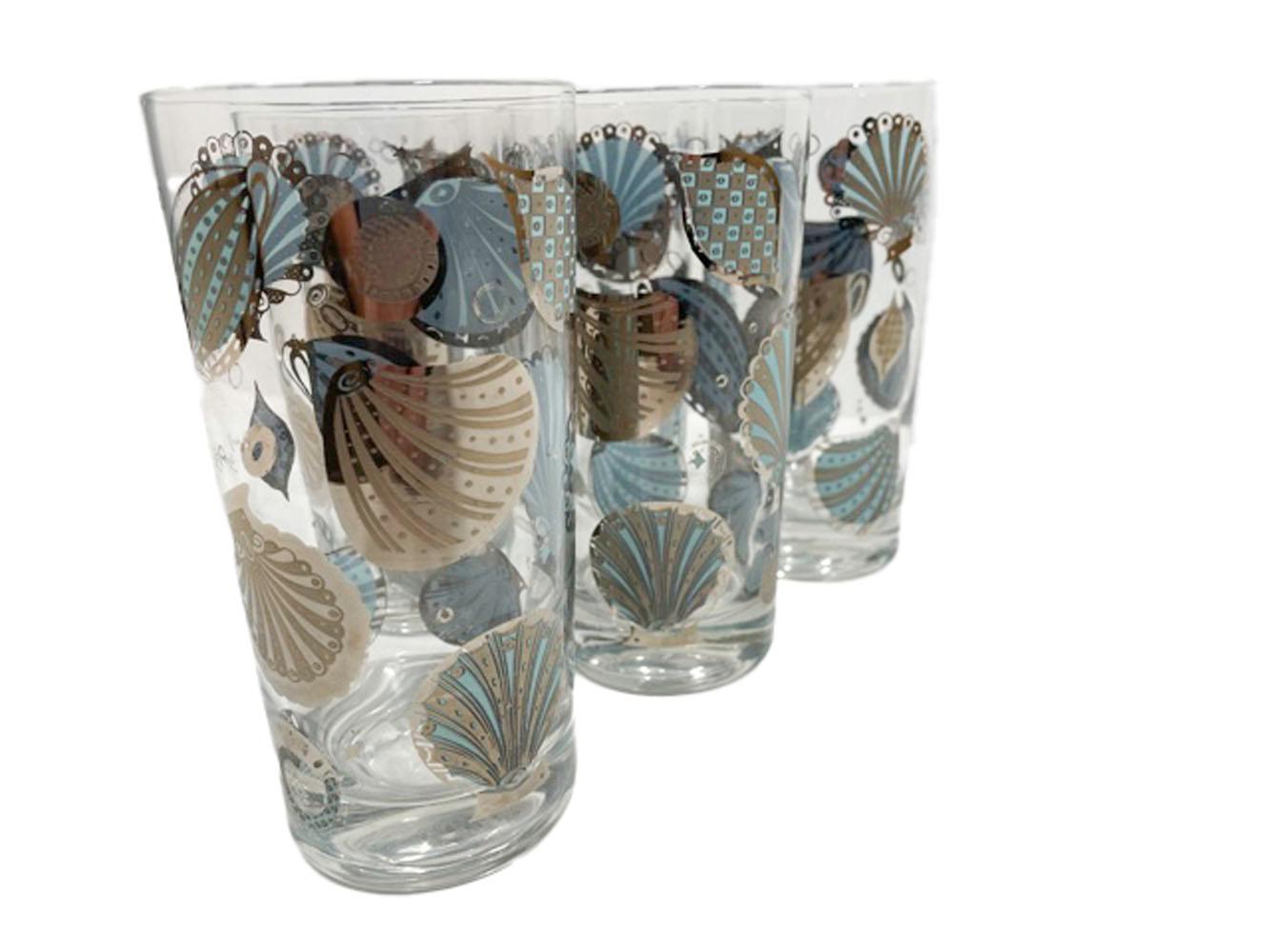 Mid-Century Modern, Georges Briard Seascape Pattern Highball Glasses, in Silver In Good Condition In Nantucket, MA