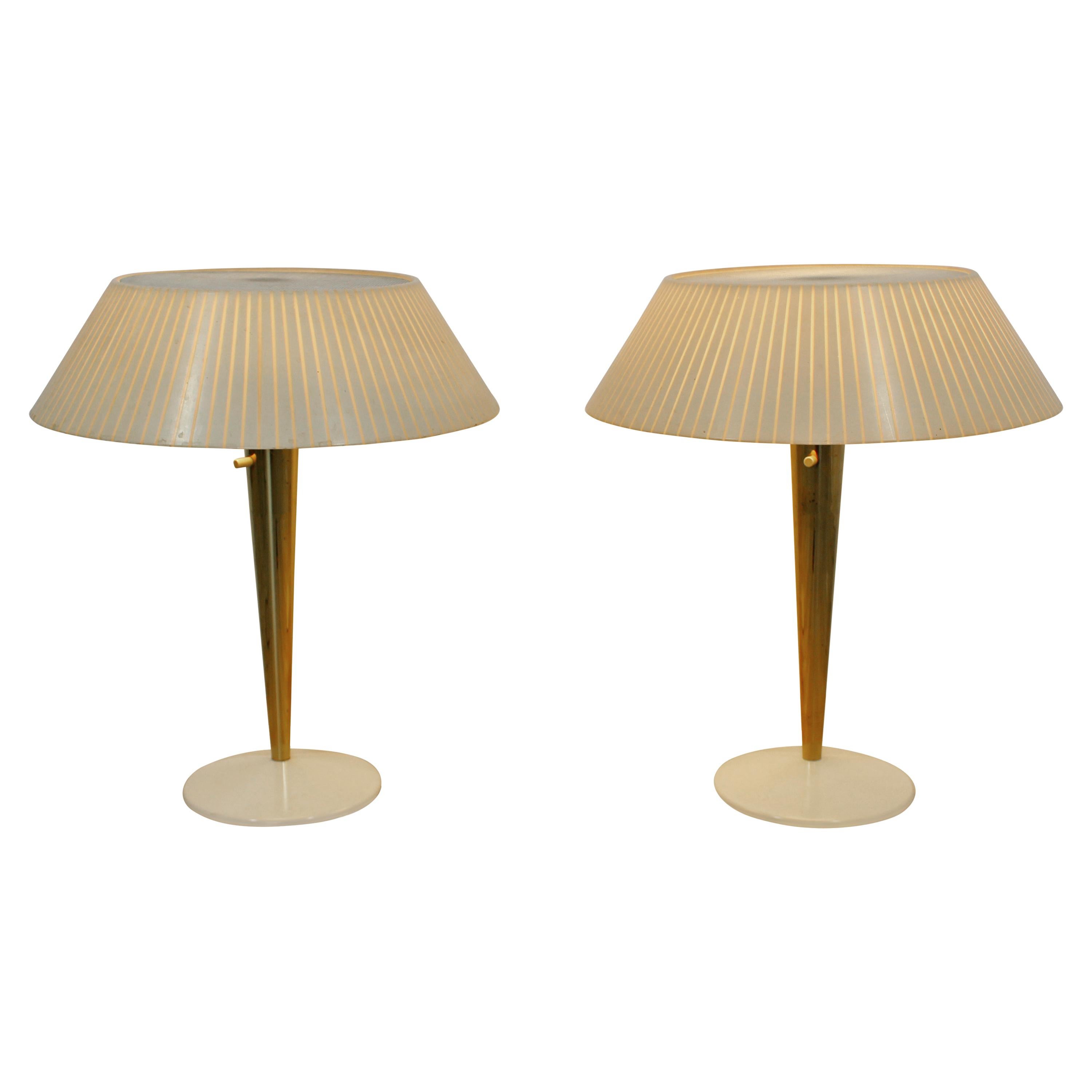 Mid-Century Modern Gerald Thurston for Lightolier Pair Brass Table Lamps 1960s