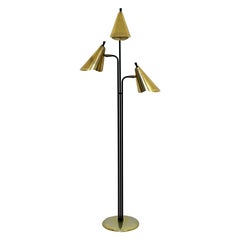 Mid-Century Modern Gerald Thurston Lightolier 3 Headed Brass Floor Lamp, 1960s