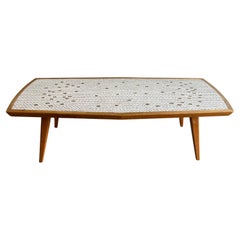 Mid Century Modern German ceramic tile and brass walnut coffee table