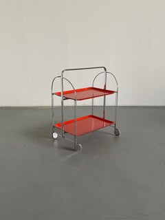 Mid-Century Modern German Dark Orange Foldable Service Cart or Side Table, 1970s