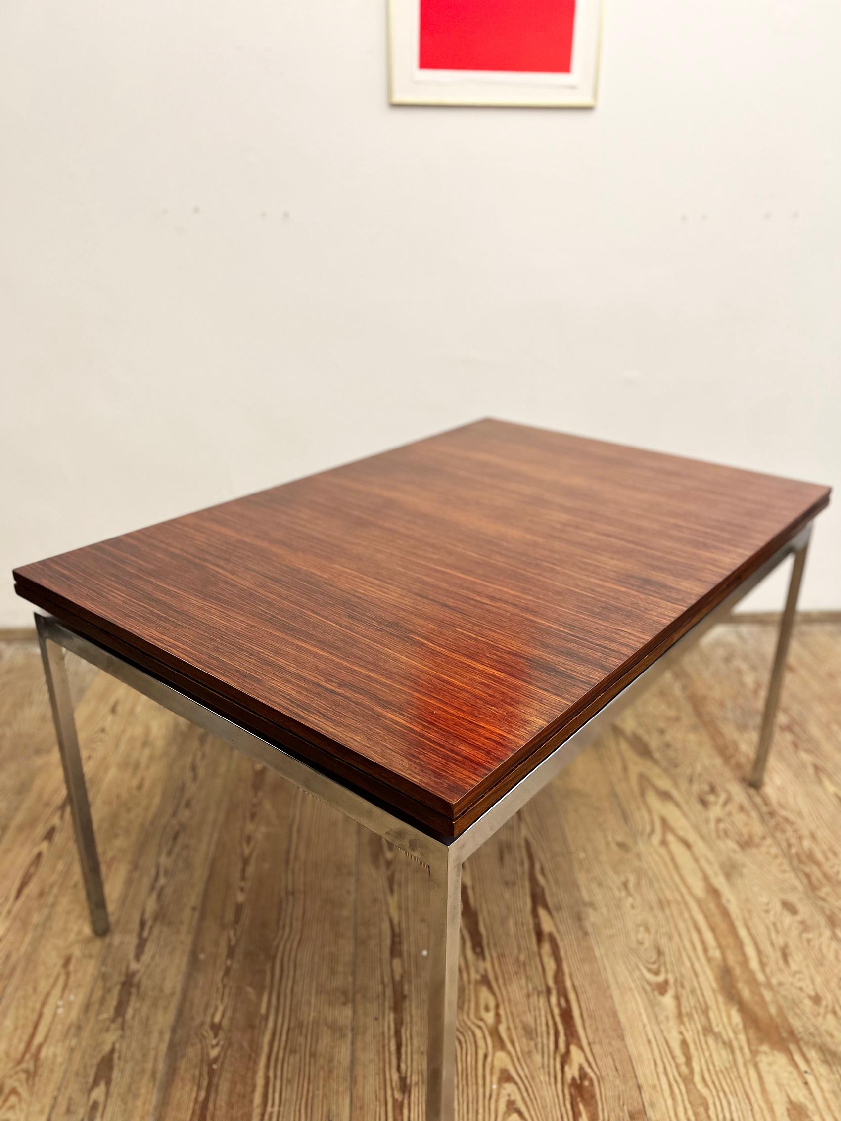 Mid-Century Modern German Extendable Dining Table in Rosewood with Chrome Frame 4