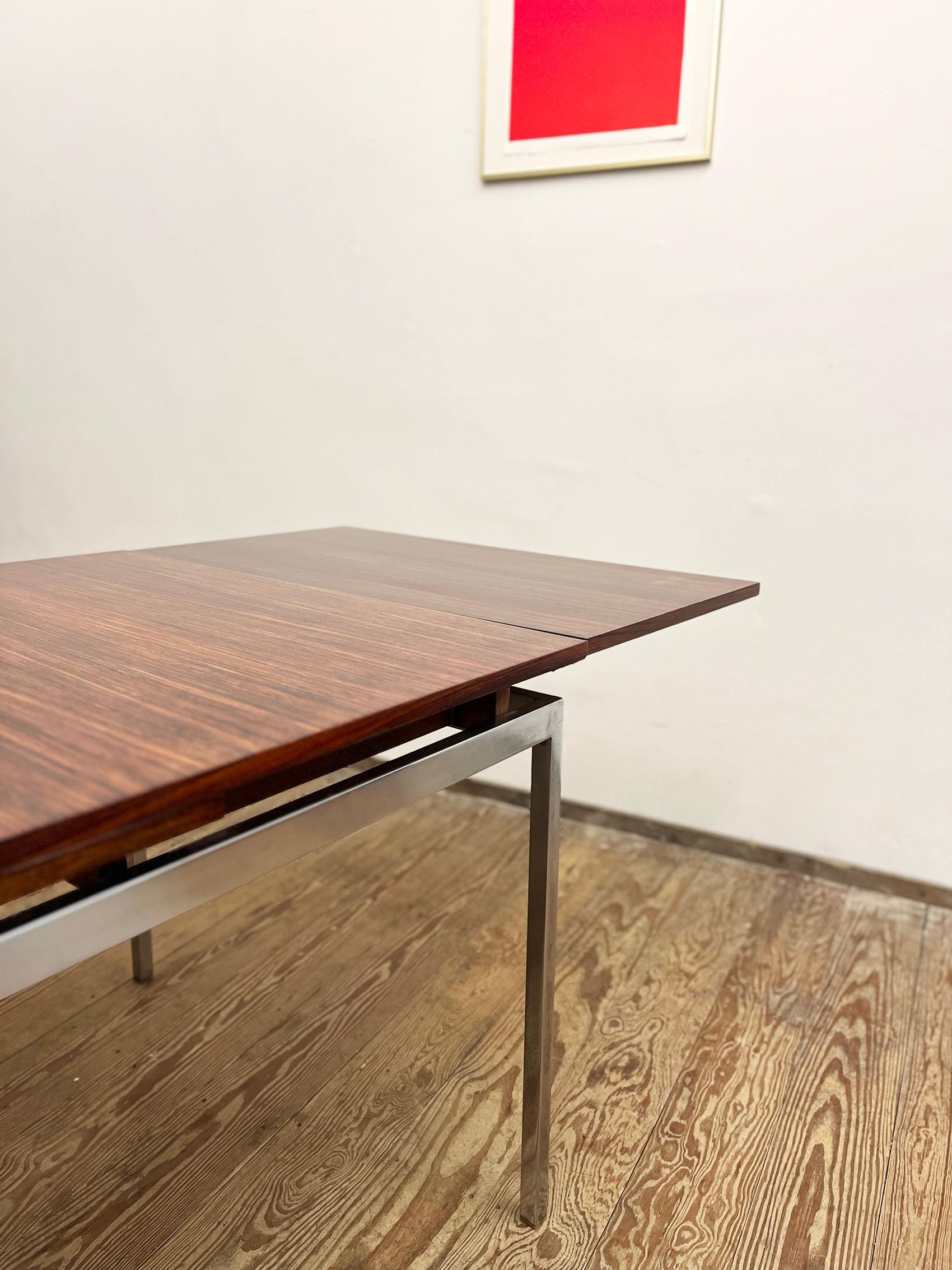 Mid-Century Modern German Extendable Dining Table in Rosewood with Chrome Frame 10
