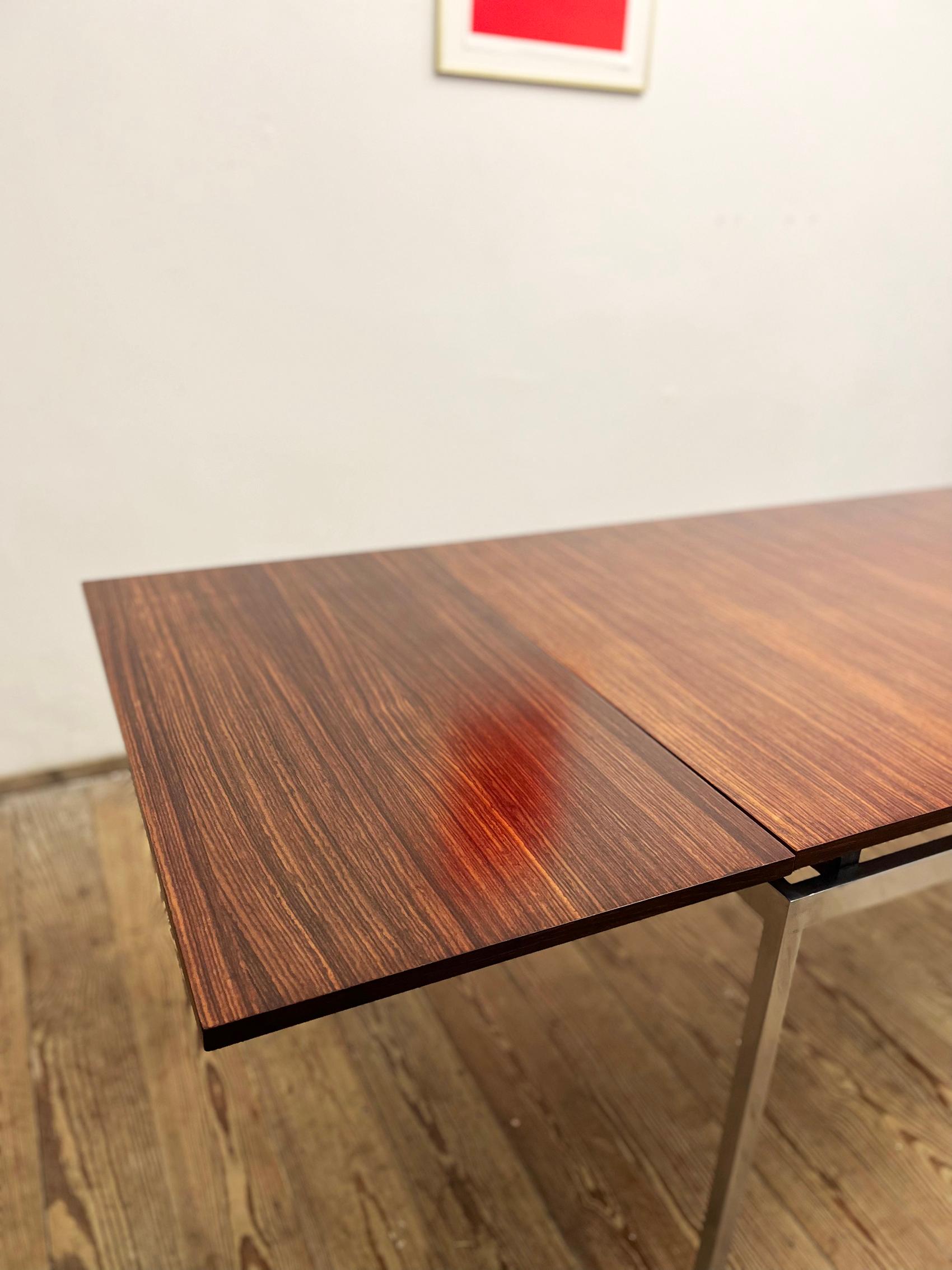 Mid-Century Modern German Extendable Dining Table in Rosewood with Chrome Frame 12
