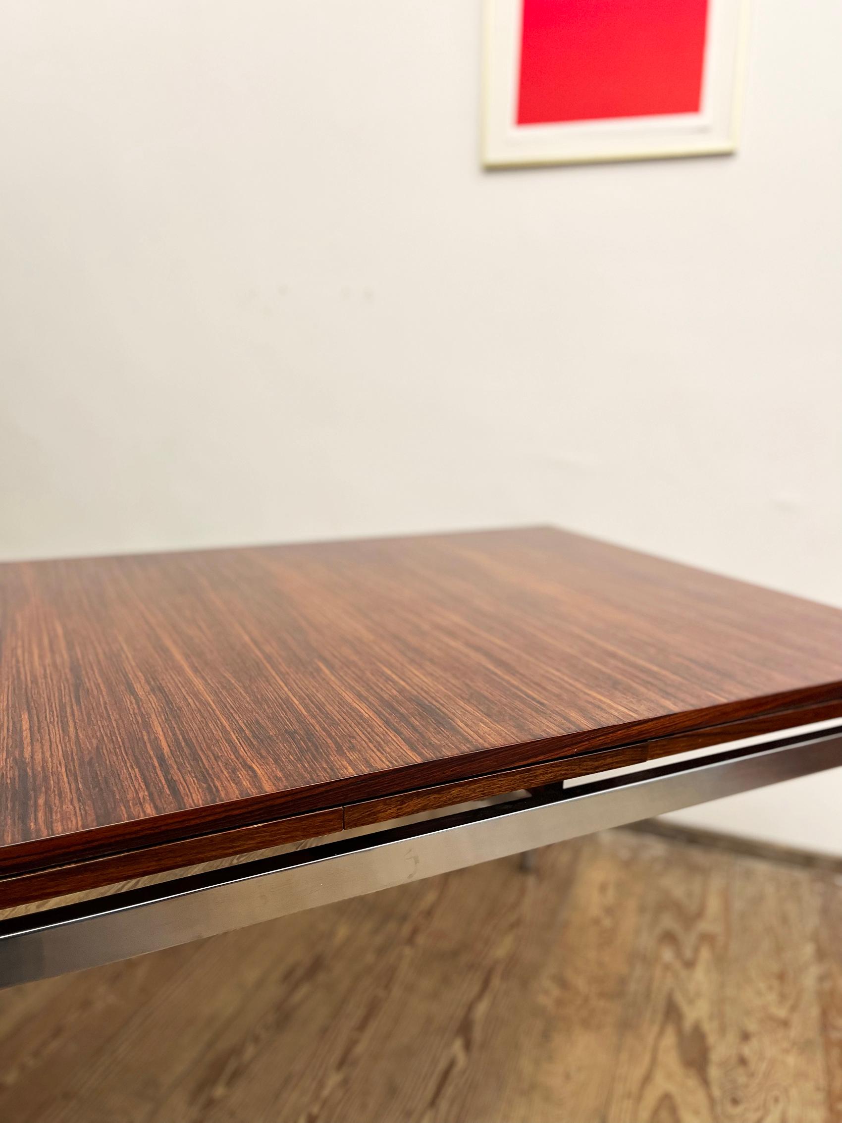 Mid-Century Modern German Extendable Dining Table in Rosewood with Chrome Frame 3