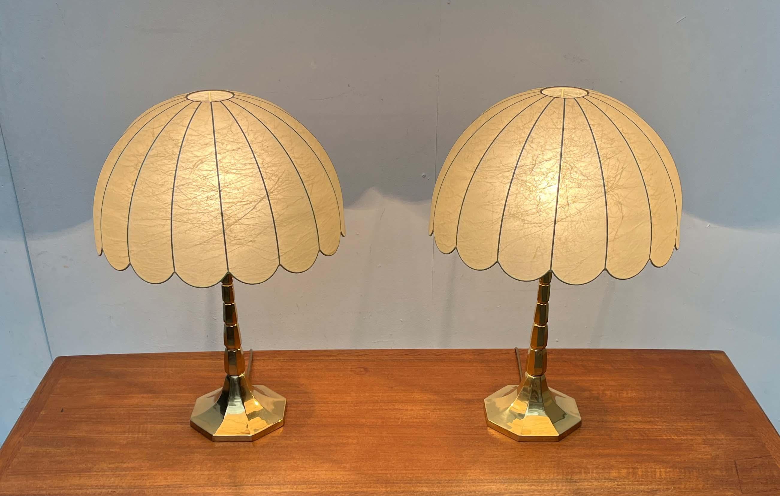 Mid-Century Modern Deutsch Hollywood Regency Stil Messing Tischlampen Goldkant im Angebot 8