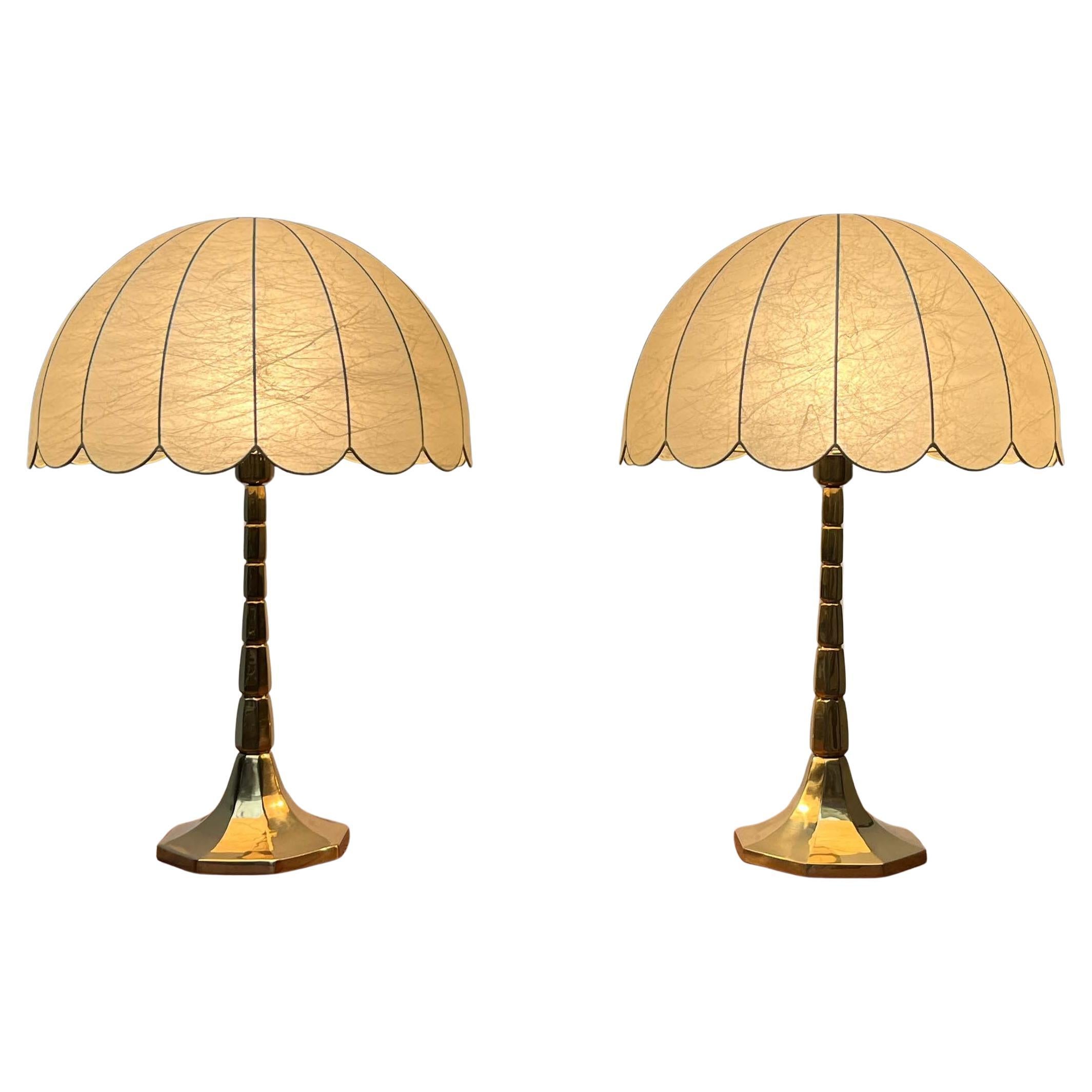 Mid-Century Modern Deutsch Hollywood Regency Stil Messing Tischlampen Goldkant im Angebot