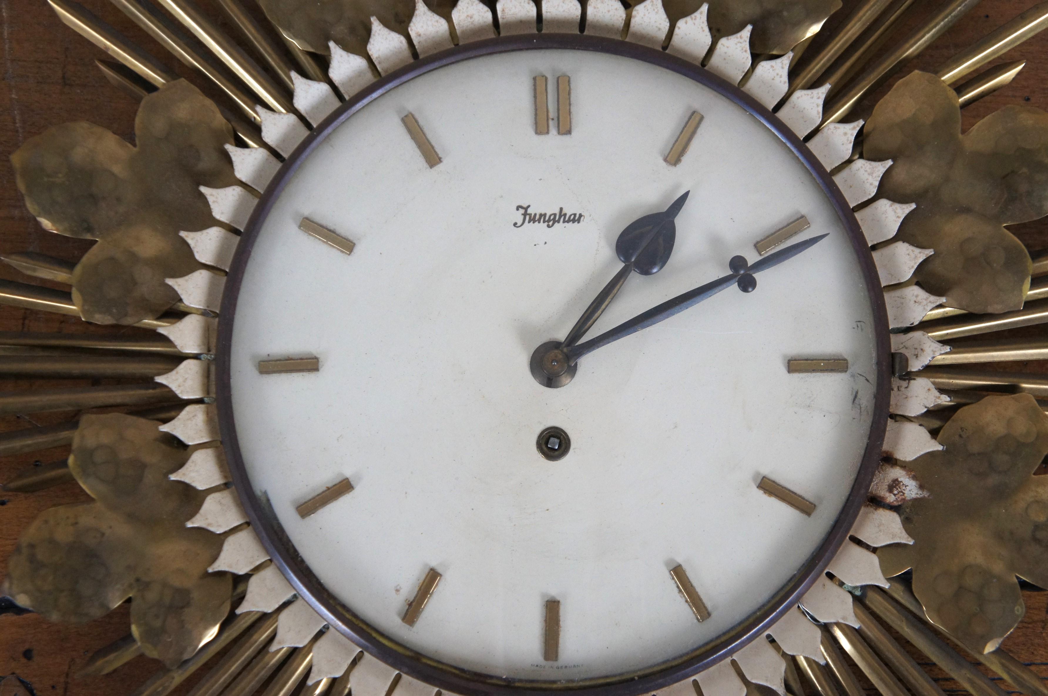 Mid-Century Modern Mid Century Modern German Junghans Brass Leaf Sunburst Starburst Clock 17
