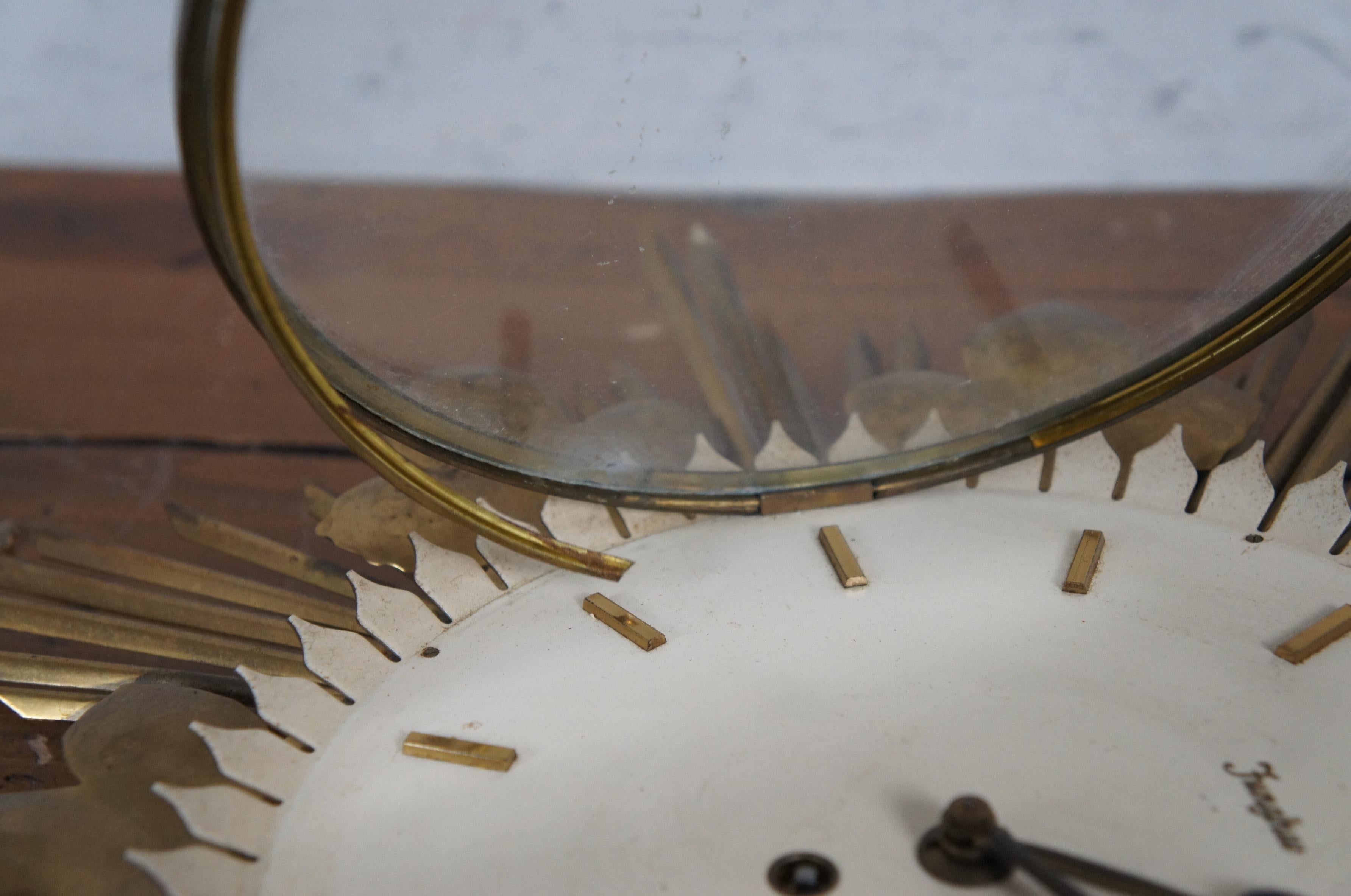 Mid Century Modern German Junghans Brass Leaf Sunburst Starburst Clock 17