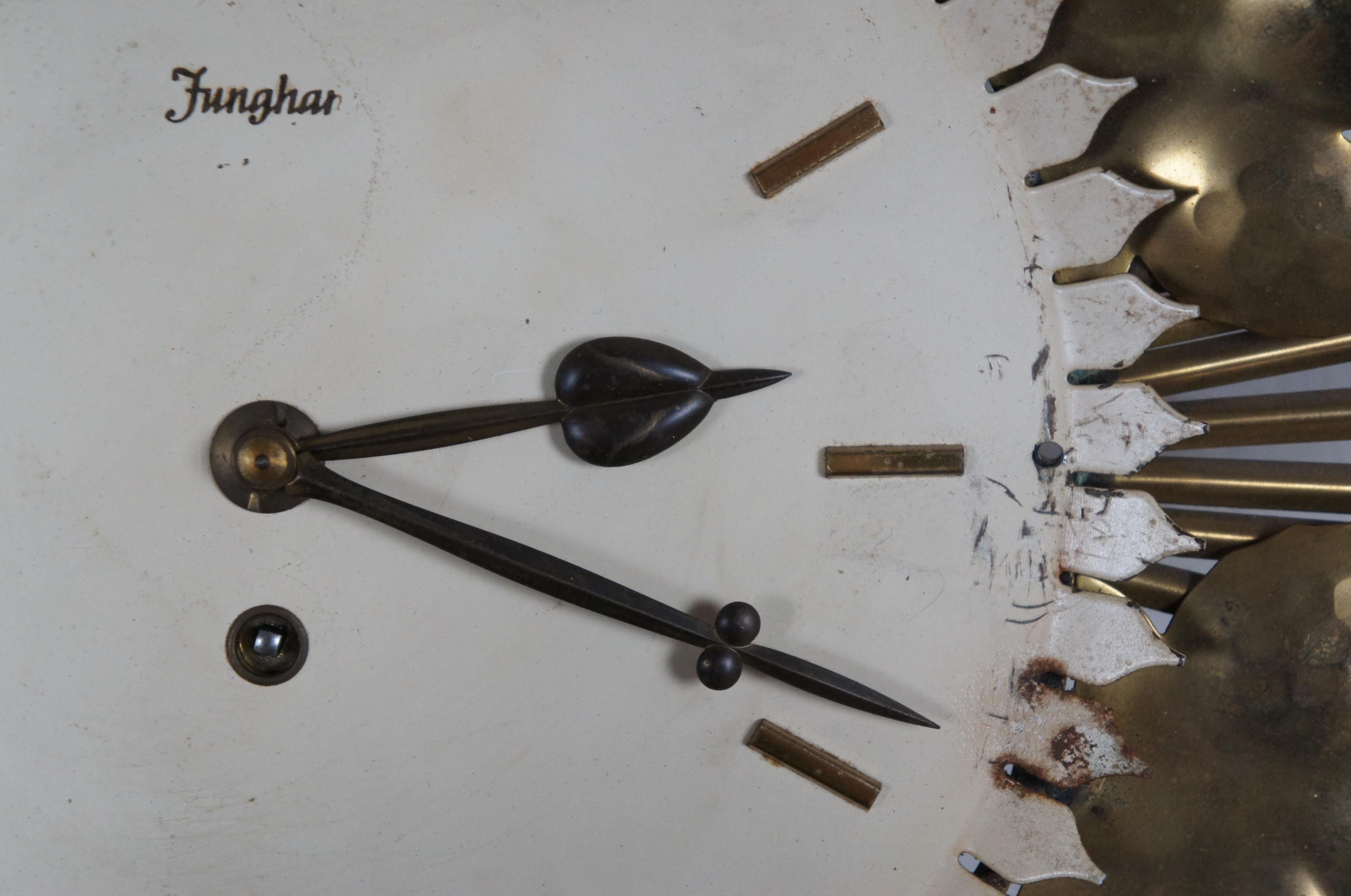 Mid Century Modern German Junghans Brass Leaf Sunburst Starburst Clock 17