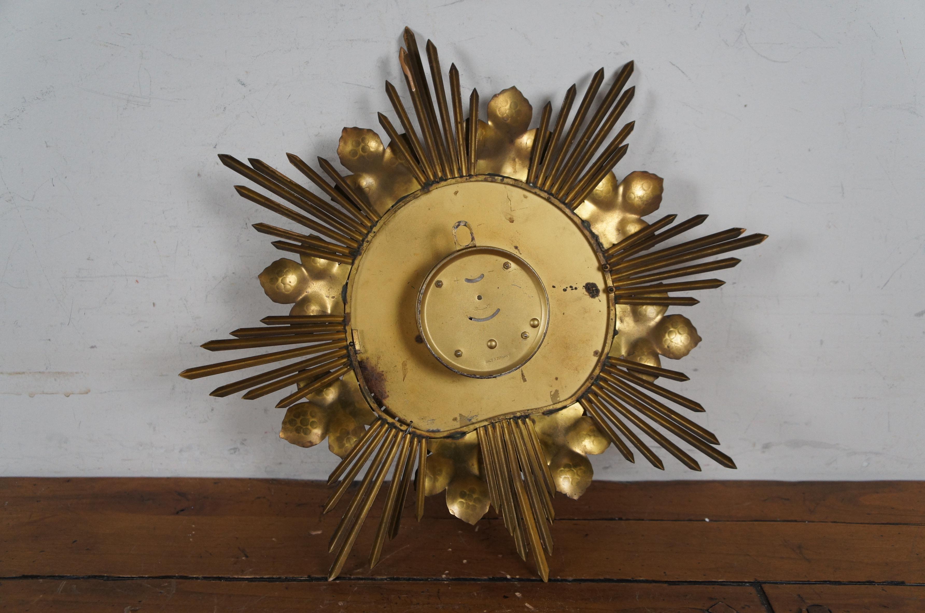 Mid Century Modern German Junghans Brass Leaf Sunburst Starburst Clock 17
