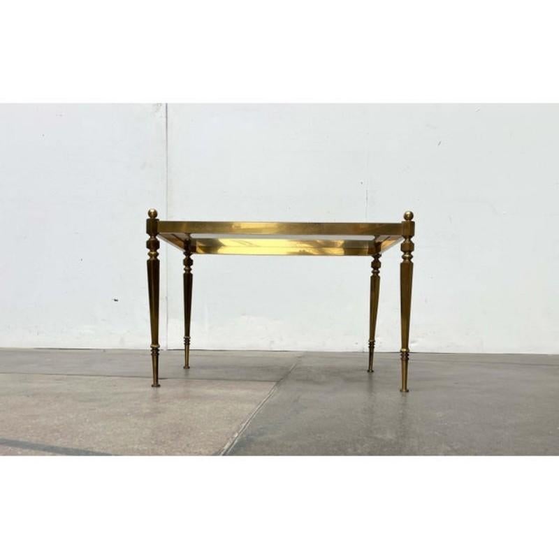Tavolino neoclassico tedesco di metà secolo in ottone e vetro, anni '50 in vendita 11
