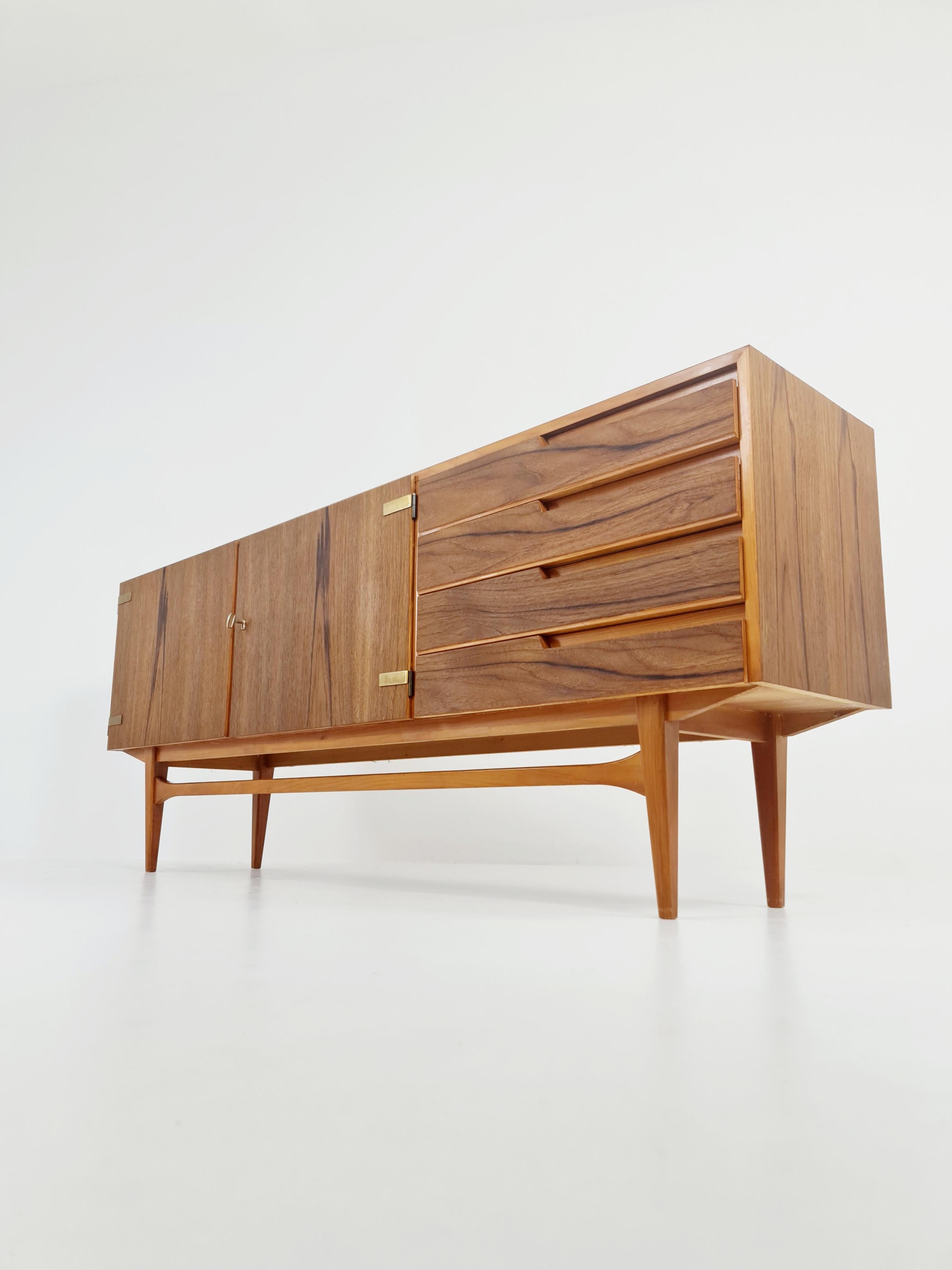 Mid Century Modern German Rare sideboard teak, elm & brass by D. Waldmann, 1960s For Sale 4