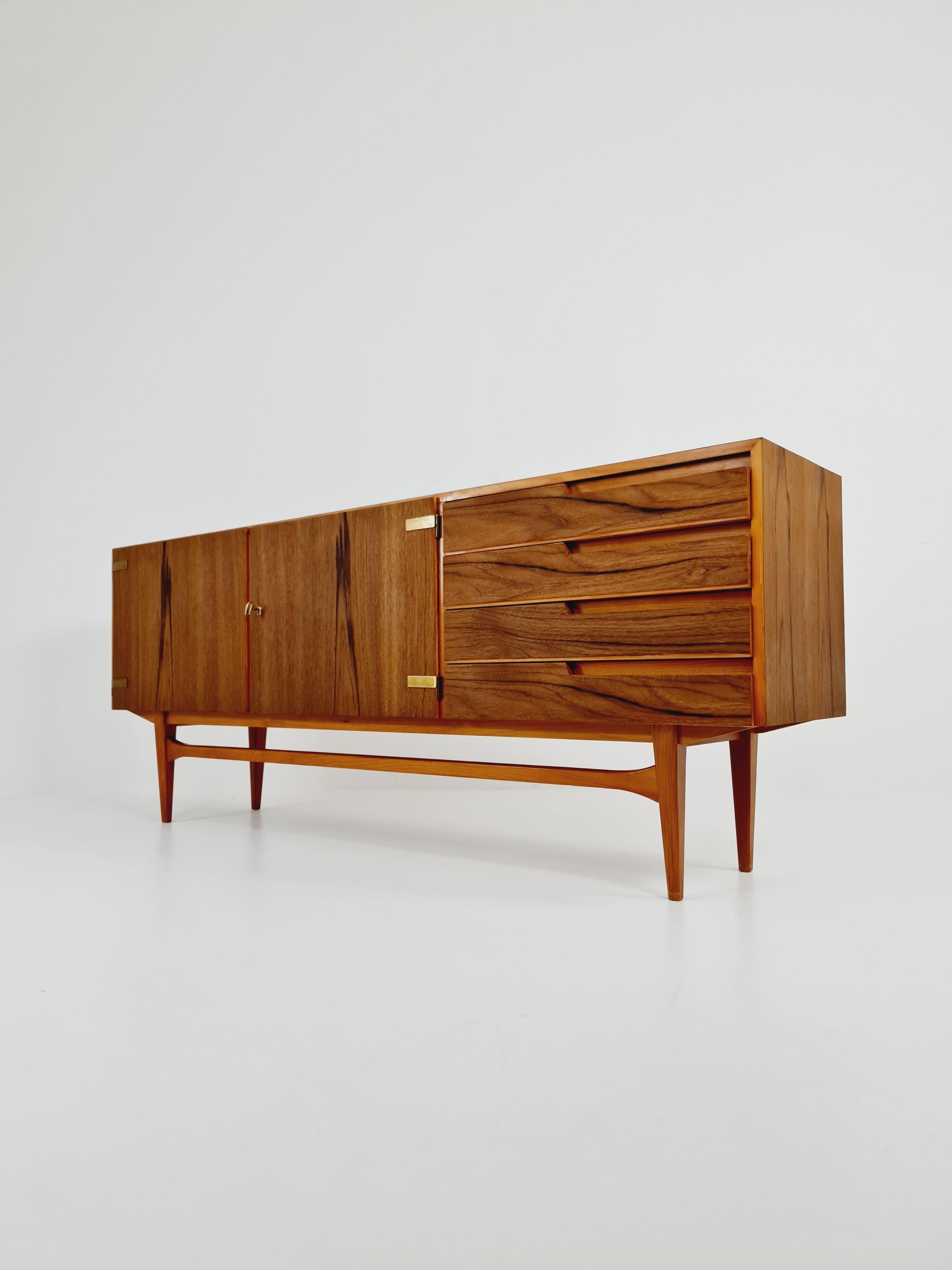 Mid Century Modern German Rare sideboard teak, elm & brass by D. Waldmann, 1960s For Sale 8