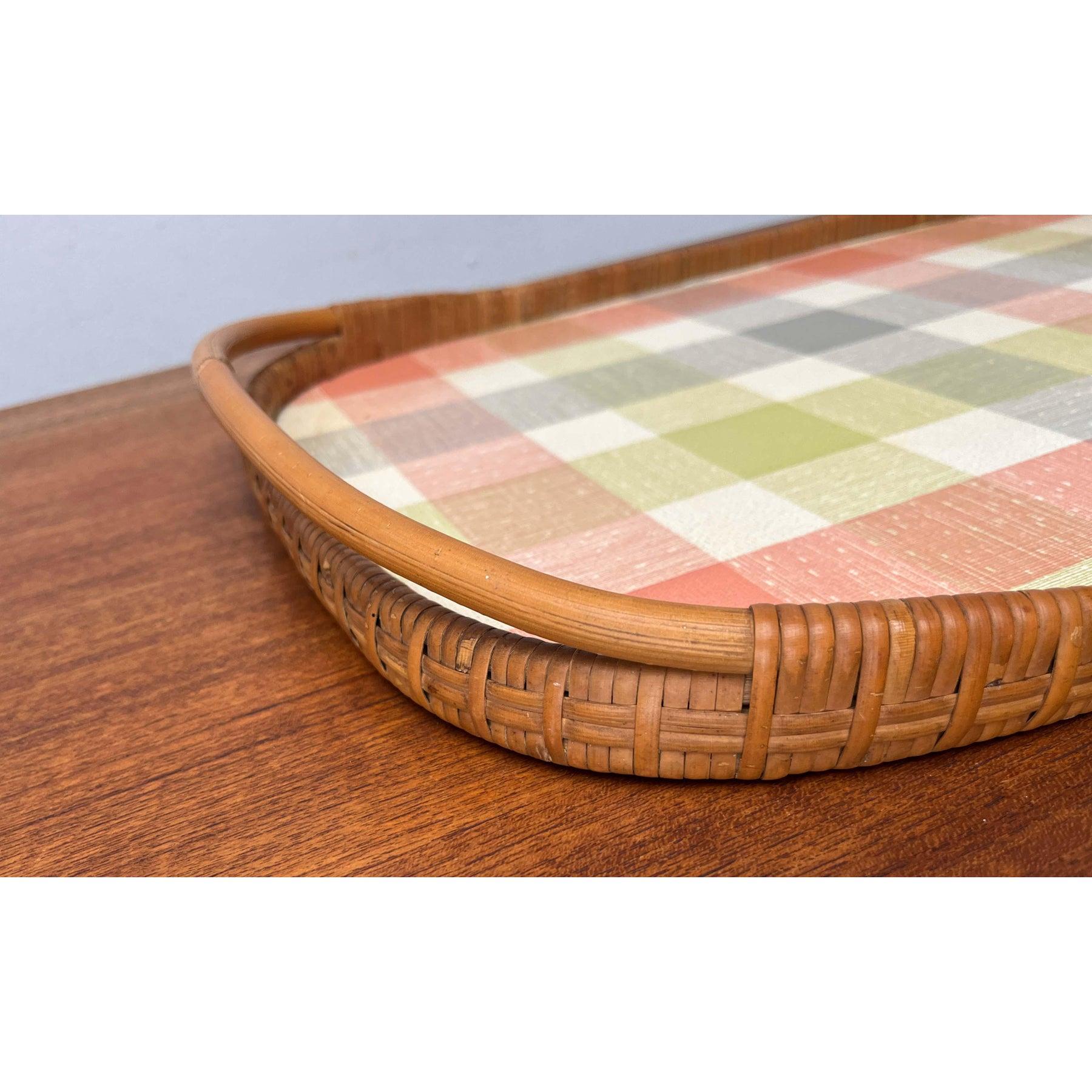 Plastic Mid-Century Modern German Rattan Tray, 1960s For Sale