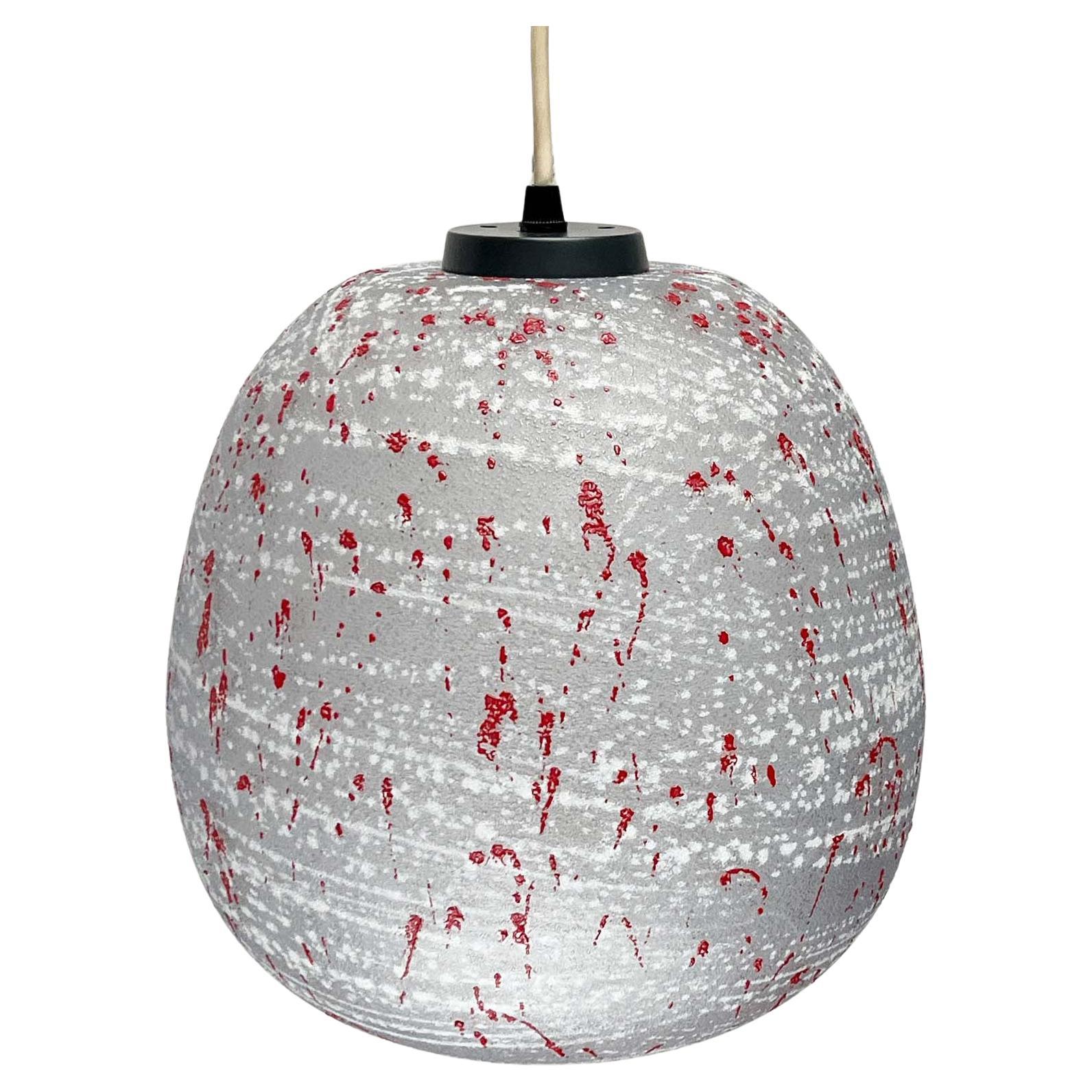 Mid-Century Modern German Space Age Glass Pendant Lamp with Red Paint Splashes in vendita