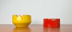Mid-Century Modern German Space Age Red Yellow Ceramic Ashtrays 1960s Set of 2